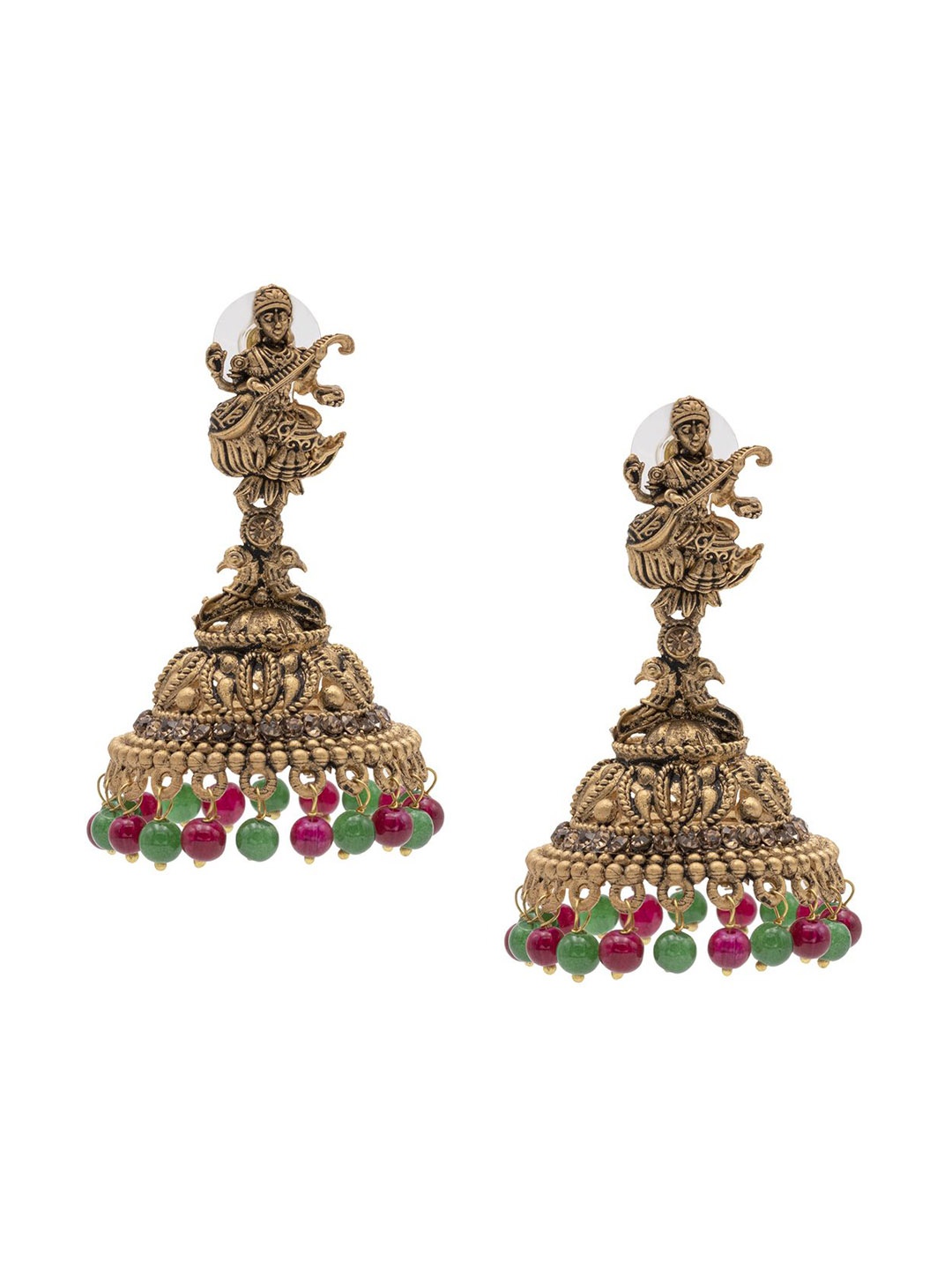 

Shining Jewel - By Shivansh Gold-Plated Artificial Beads Temple Jhumkas Earrings, Multi
