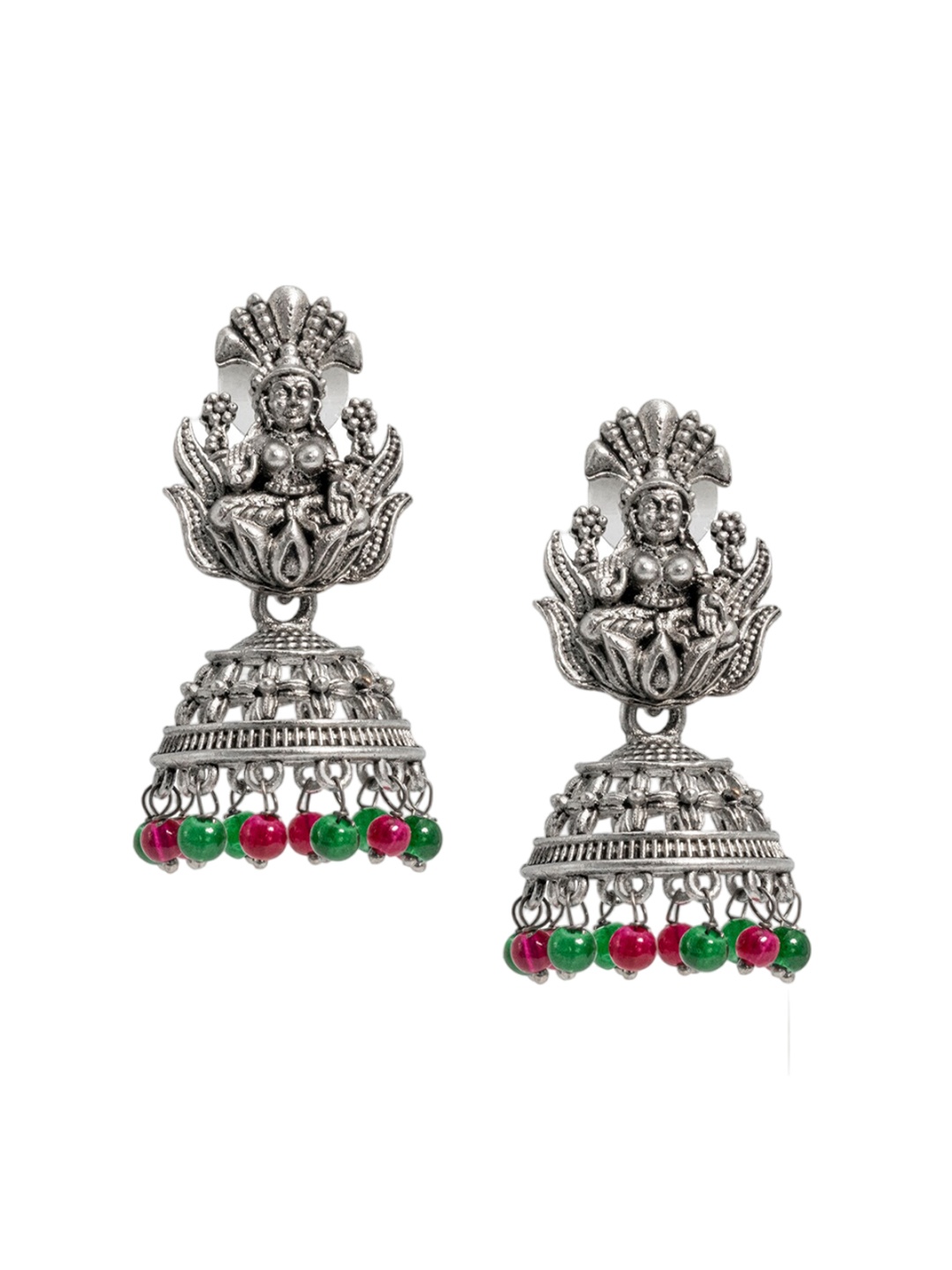 

Shining Jewel - By Shivansh Silver-Plated Artificial Beads Oxidised Jhumkas Earrings, Multi