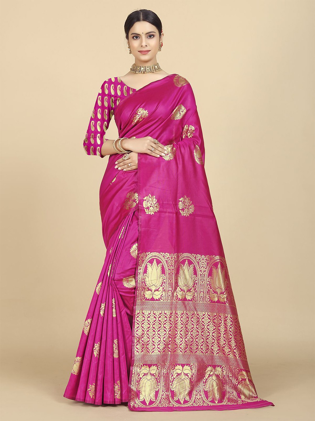 

PHORIA STYLE Floral Zari Banarasi Saree, Pink
