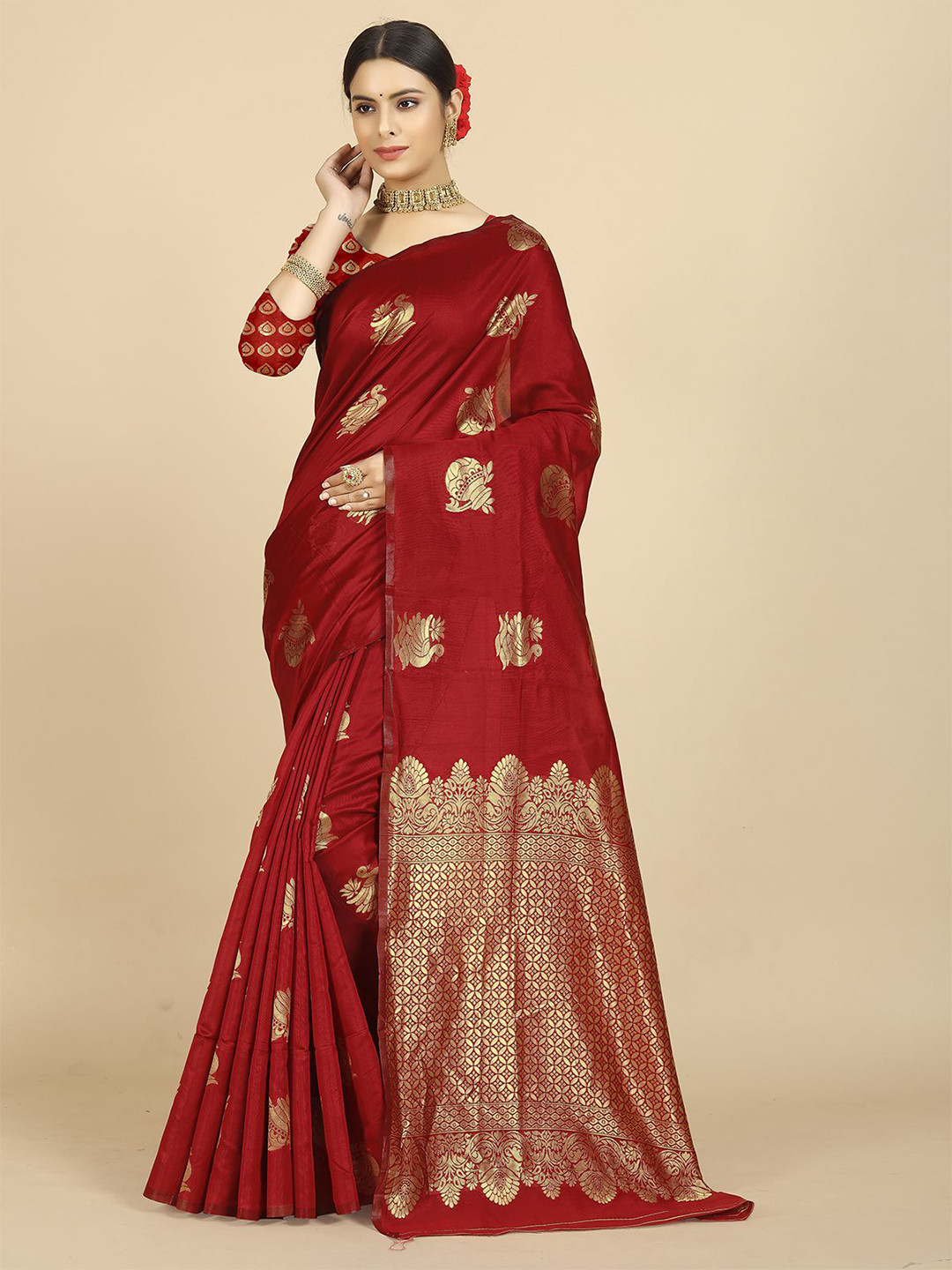 

PHORIA STYLE Woven Design Zari Banarasi Saree, Red