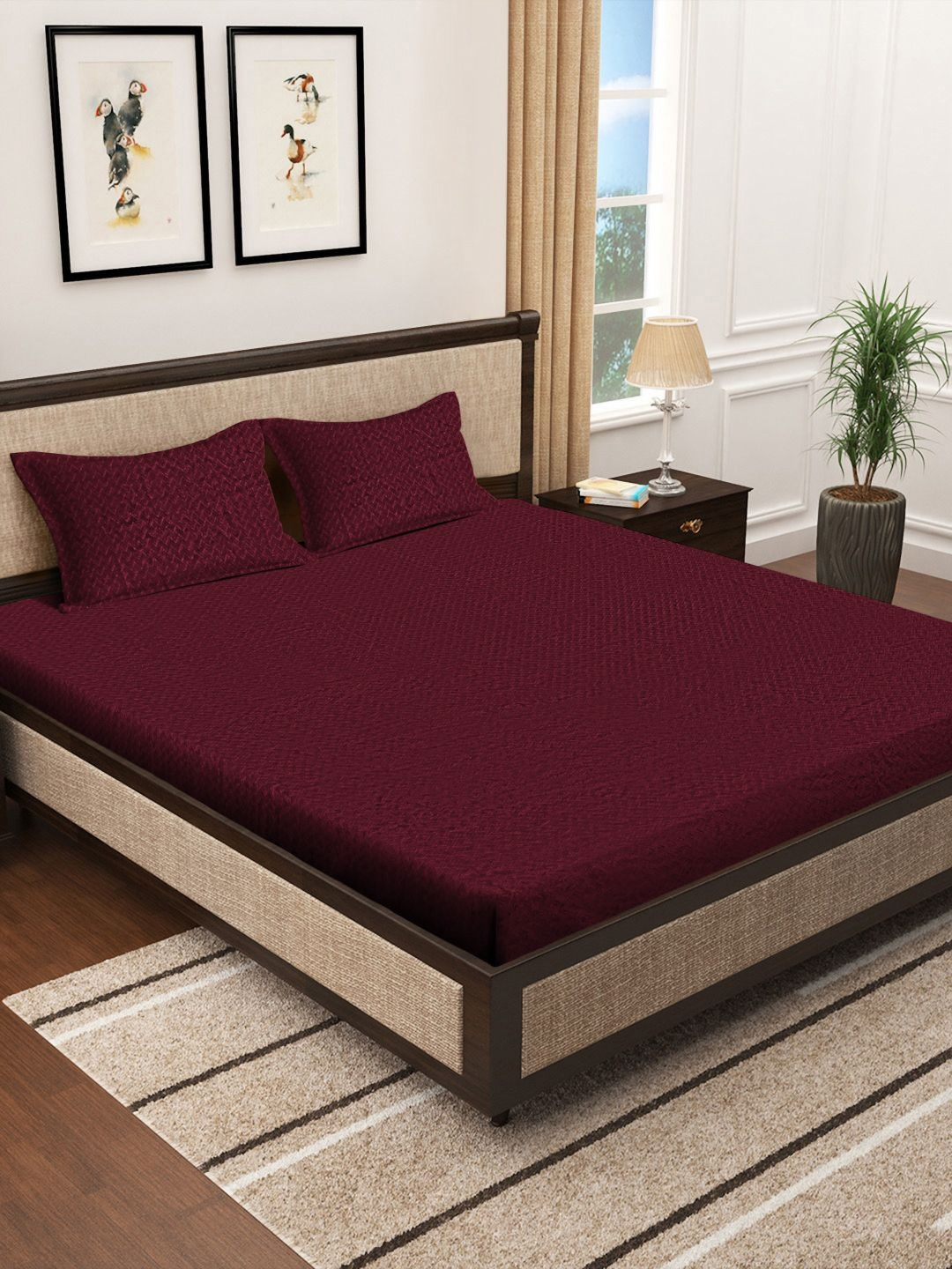 

KLOTTHE Maroon 300TC Woolen Double Bedsheet With 2 Pillow Covers