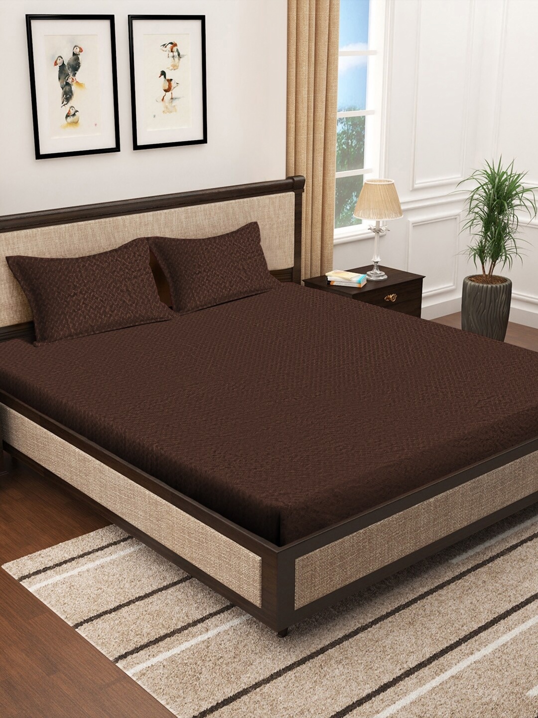 

KLOTTHE Brown 300TC Woolen Double King Bedsheet & Pillow Covers