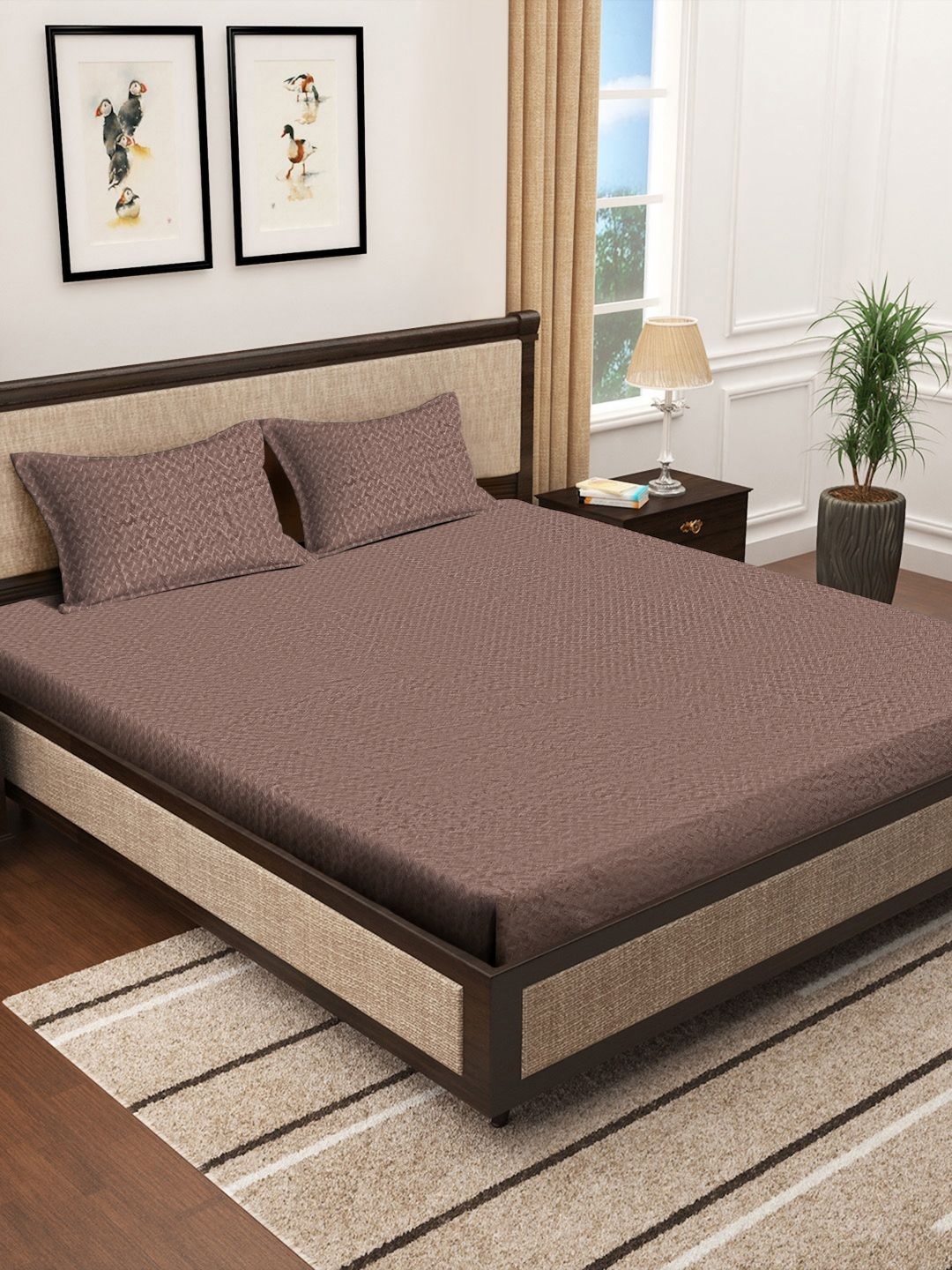 

KLOTTHE Brown 300TC Woolen Double King Bedsheet & Pillow Covers
