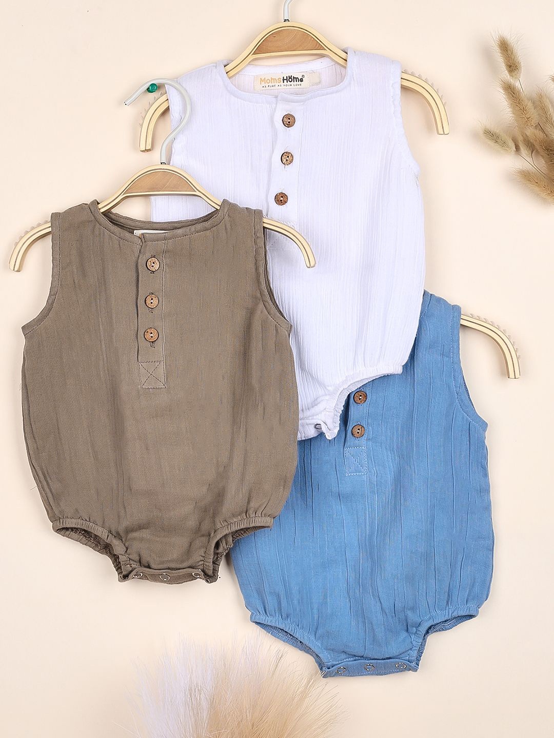 

Moms Home Infants Pack Of 3 Cotton Sleeveless Bodysuit, White