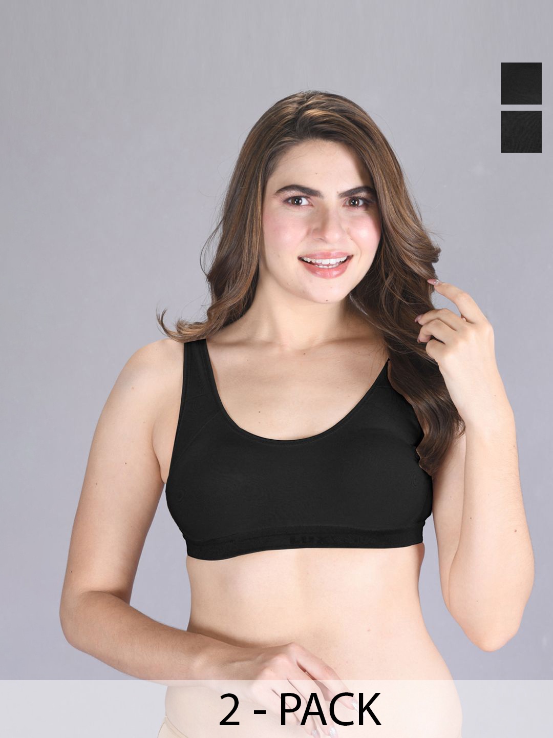 

LUX VENUS Pack Of 2 Full Coverage Non Padded Anti Odour Cotton Workout Bra-All Day Comfort, Black