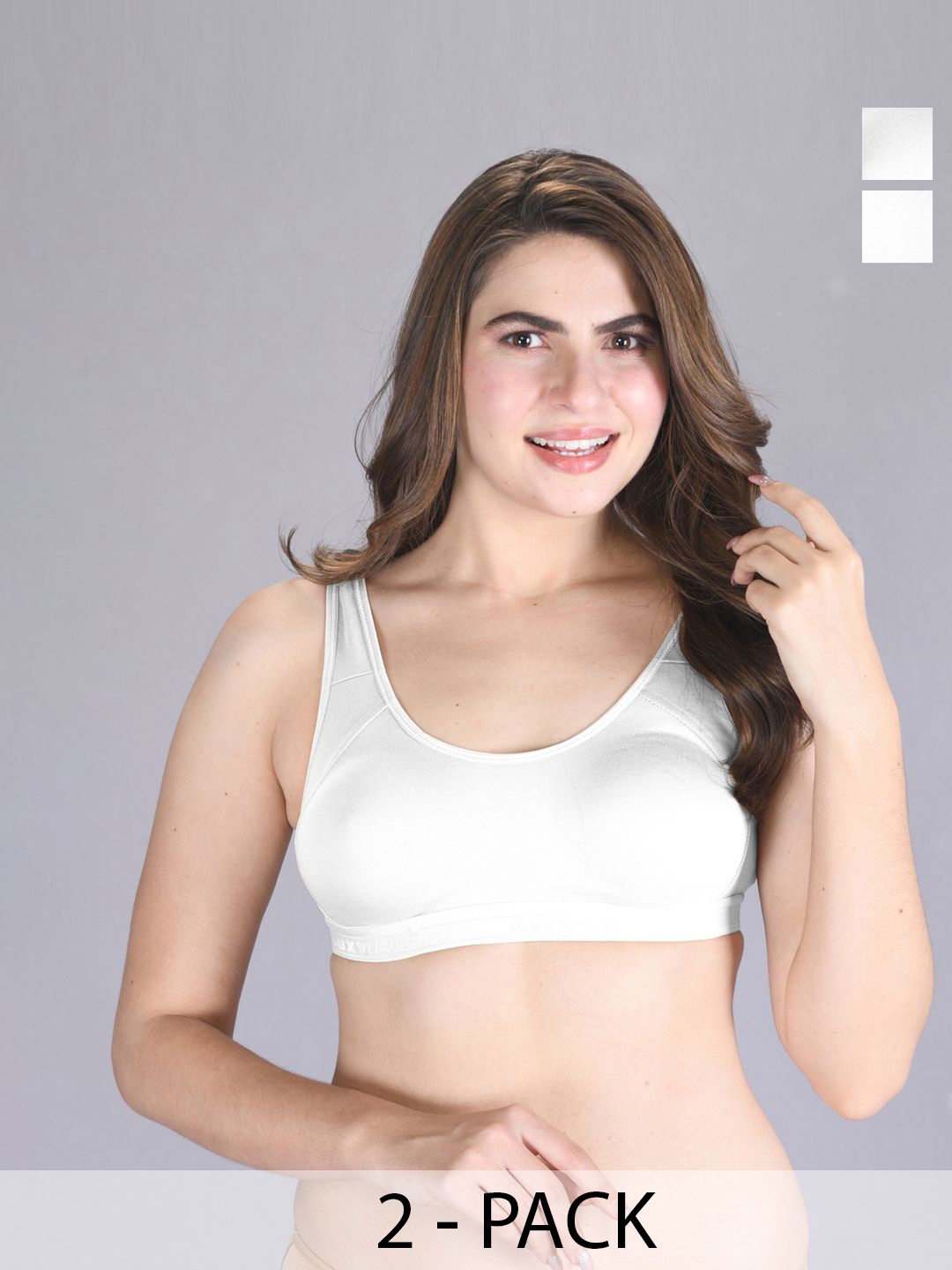 

LUX VENUS Pack Of 2 Full Coverage Non Padded Anti Odour Cotton Workout Bra-All Day Comfort, White