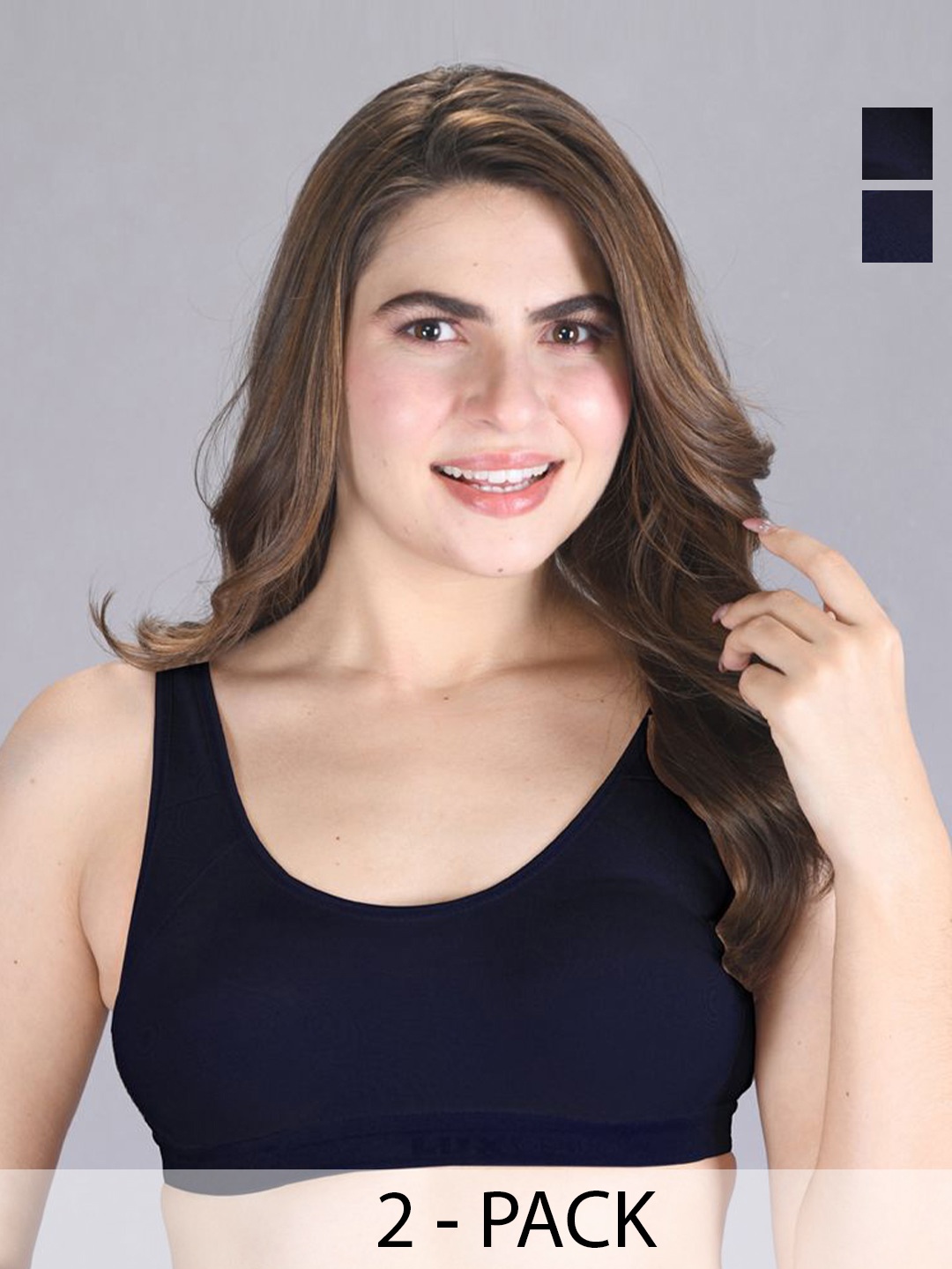 

LUX VENUS Pack of 2 Full Coverage Non Padded Cotton Workout Bra-All Day Comfort, Navy blue