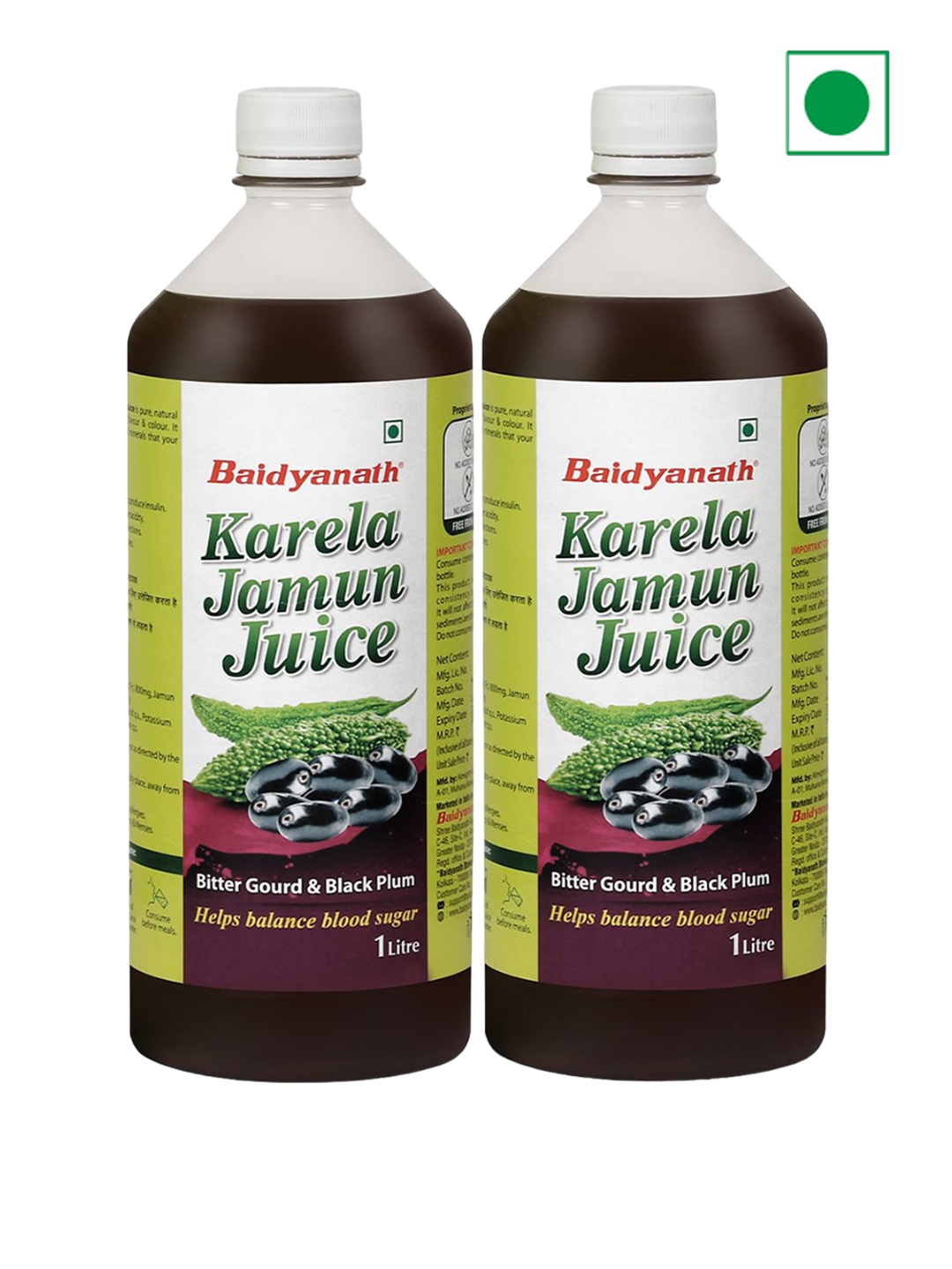 

Baidyanath Set Of 2 Karela Jamun Juice 1000ml Each, Purple