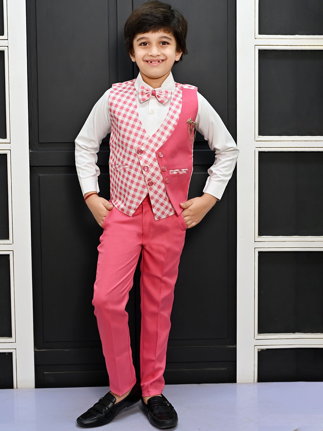 

BT DEZINES Boys 3 Piece Checked Party Suit Set, Pink
