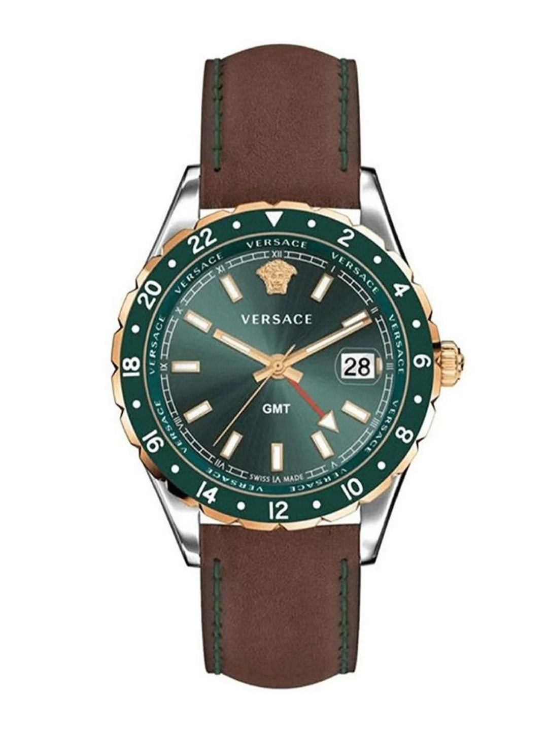 

Versace Men Brass Embellished Dial & Leather Straps Analogue Watch V11090017, Green