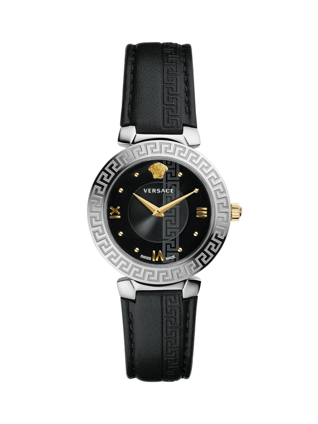 

Versace Women Brass Dial & Leather Straps Analogue Watch V16020017, Black