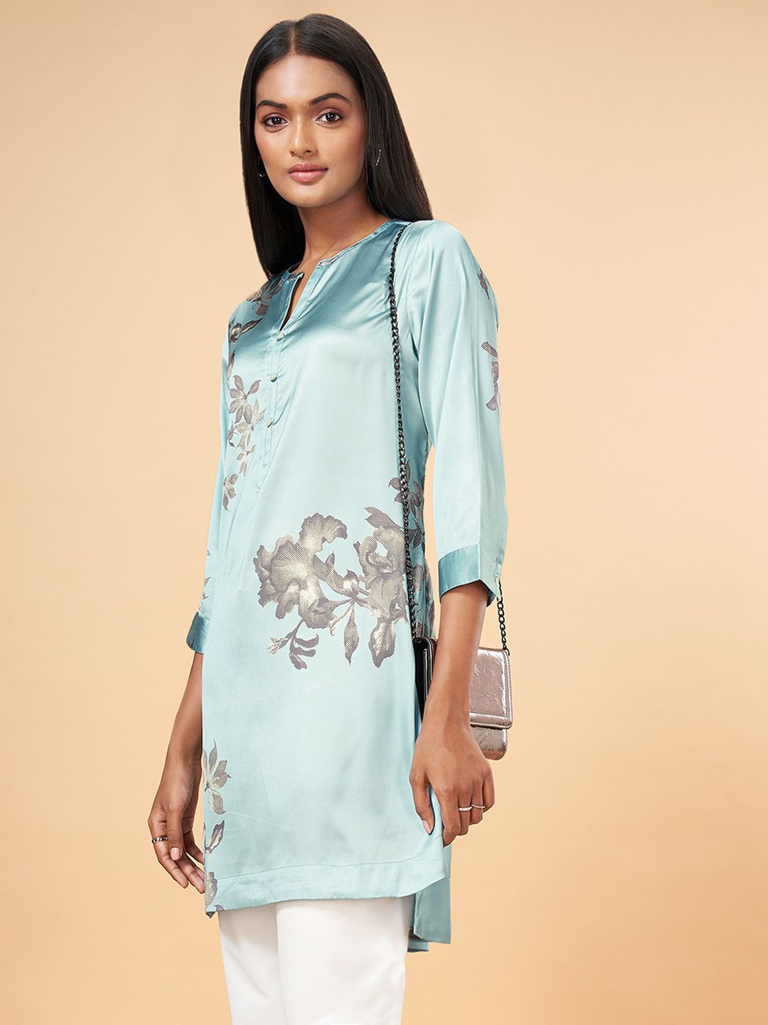 

Marigold Lane Mandarin Collar Printed Tunic, Blue