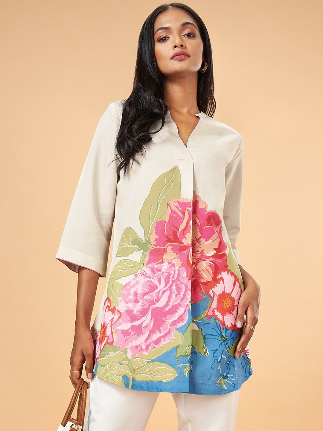 

Marigold Lane Mandarin Collar Printed Tunic, Off white