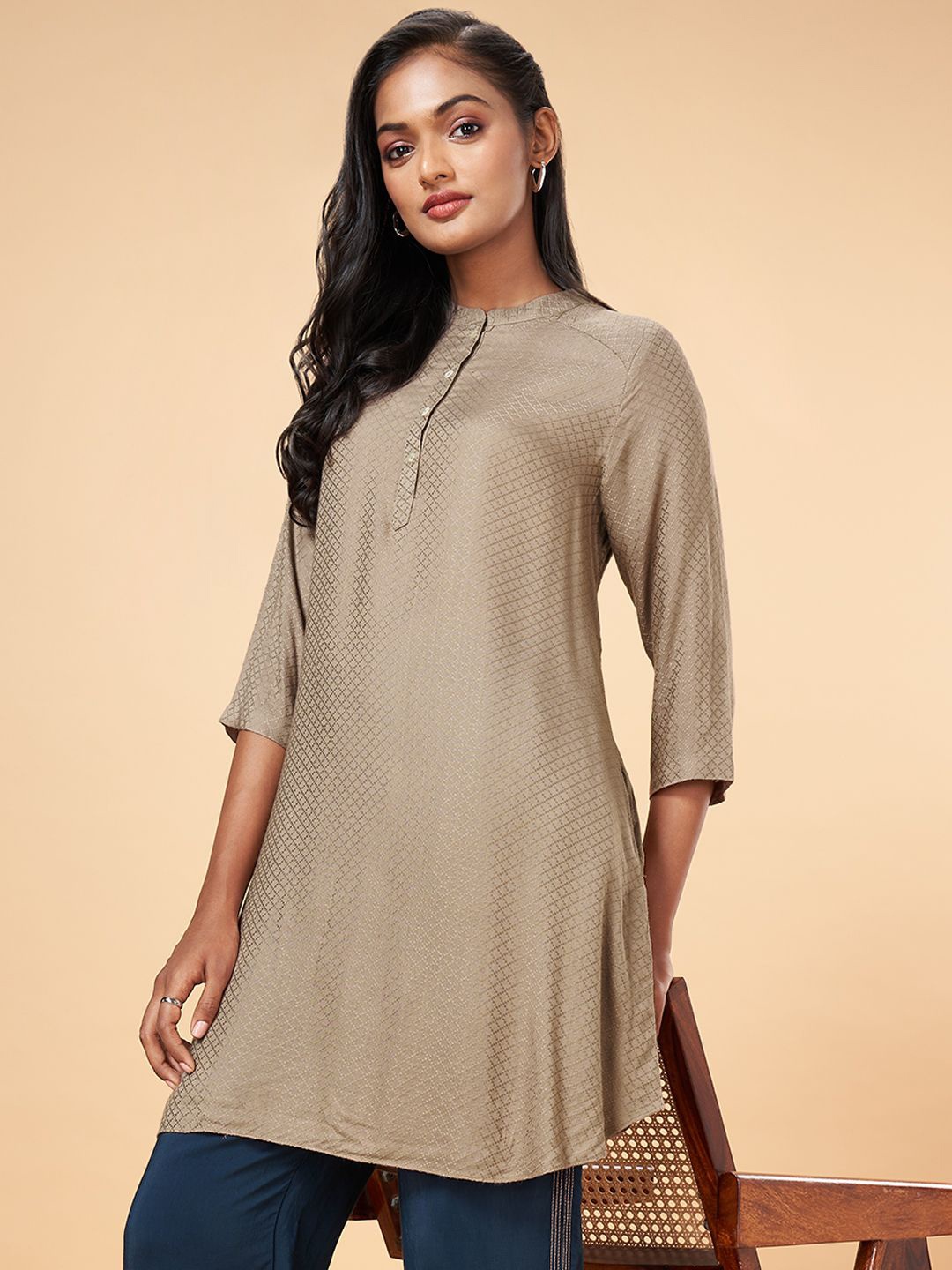 

Marigold Lane Mandarin Collar Tunic, Beige