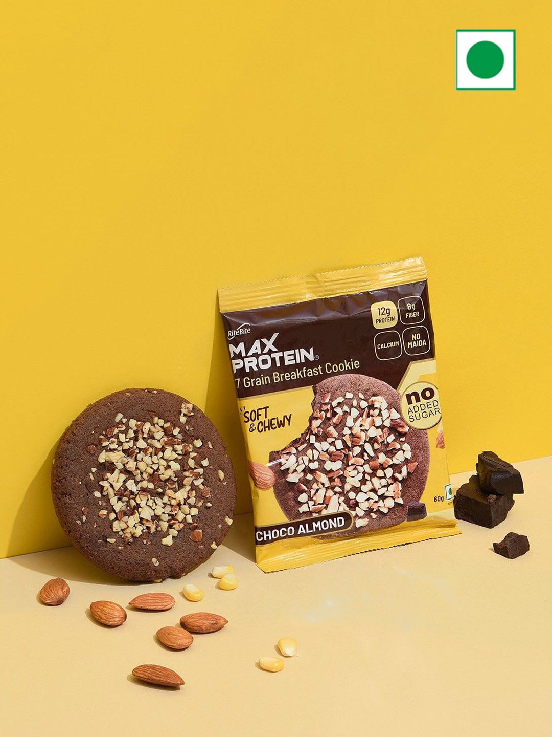 

Ritebite Max Protein12 Pcs Choco Almond Cookies -720g, Yellow