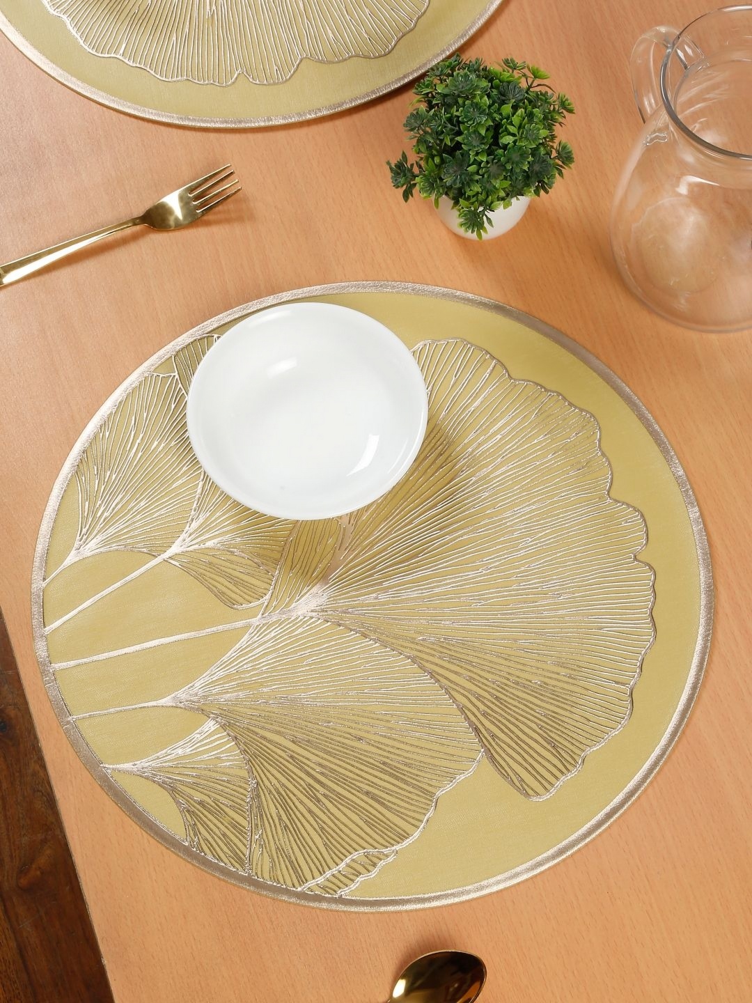 

HOSTA HOMES Brown & Gold Toned 4 Pieces Textured Table Placemats