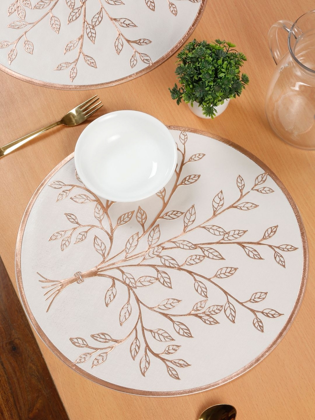 

HOSTA HOMES Off-White & Gold Toned 2 Pieces Floral Printed Table Placemats