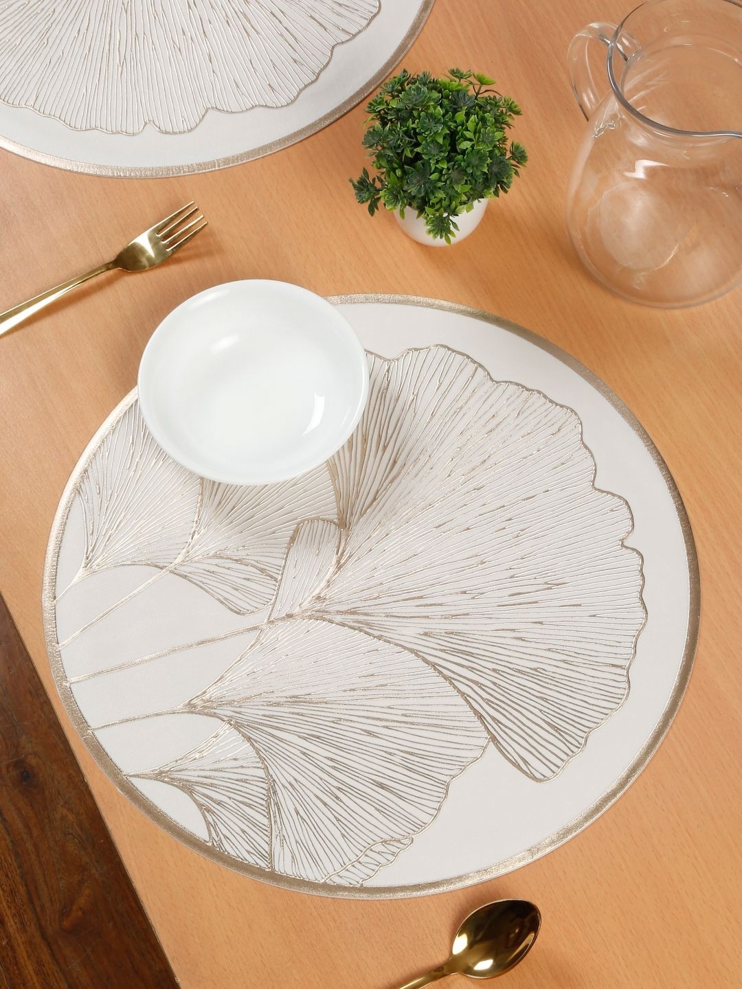 

HOSTA HOMES Off-White & Gold Toned 4 Pieces Floral Printed Table Placemats