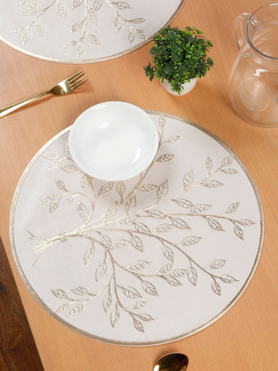 

HOSTA HOMES Off-White & Gold Toned 2 Pieces Floral Printed Table Placemats