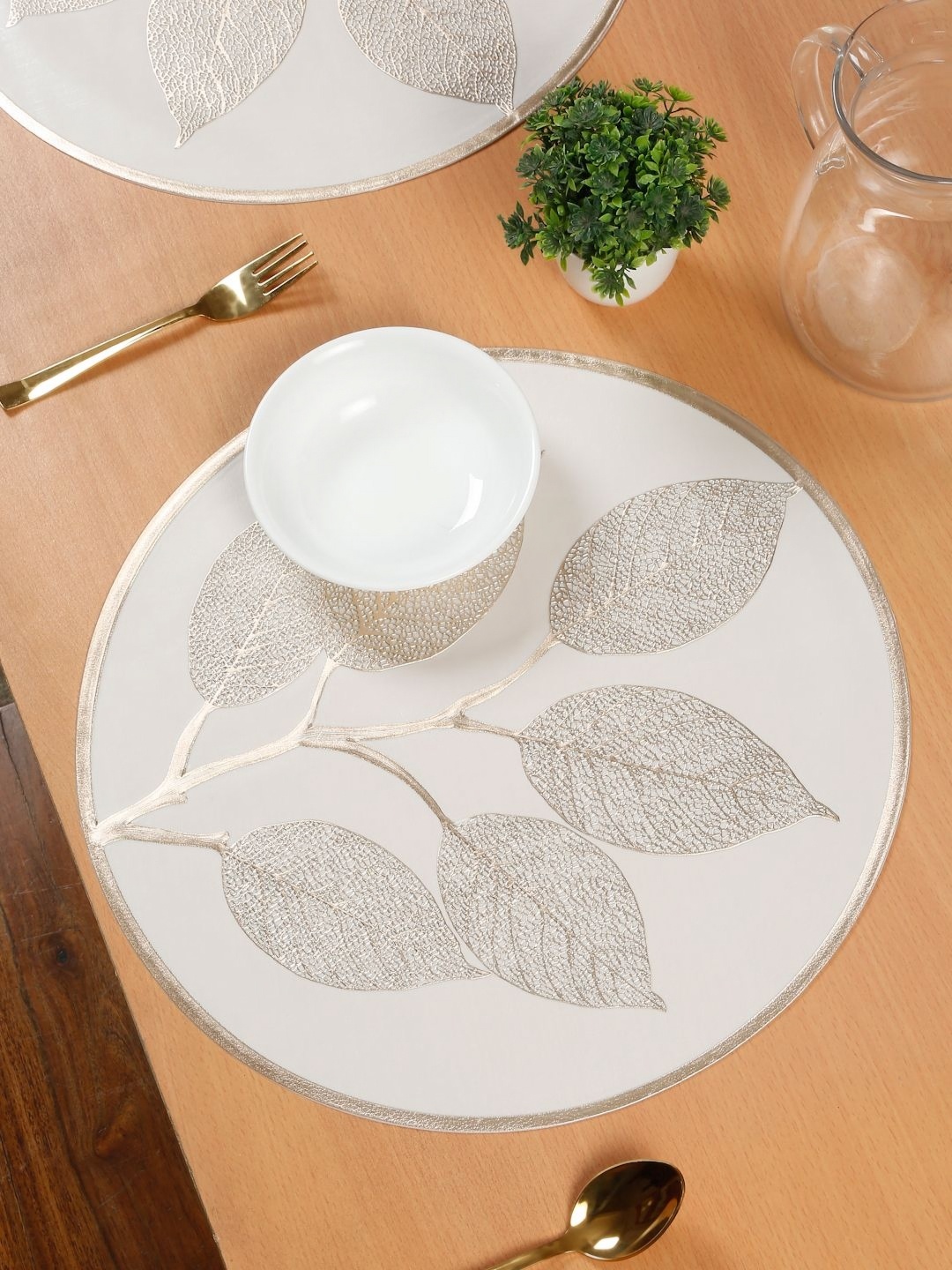 

HOSTA HOMES 4-Pcs Off-White & Brown Floral Printed Table Placemats