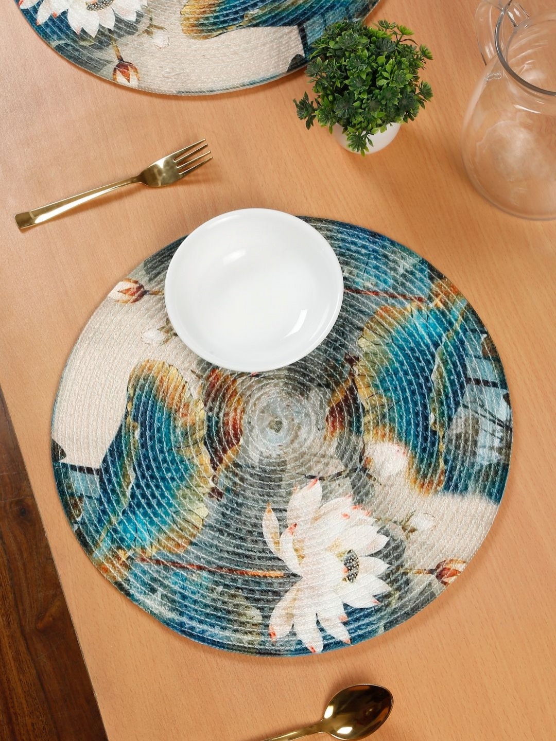 

HOSTA HOMES 2-Pcs Blue & White Floral Printed Table Placemats