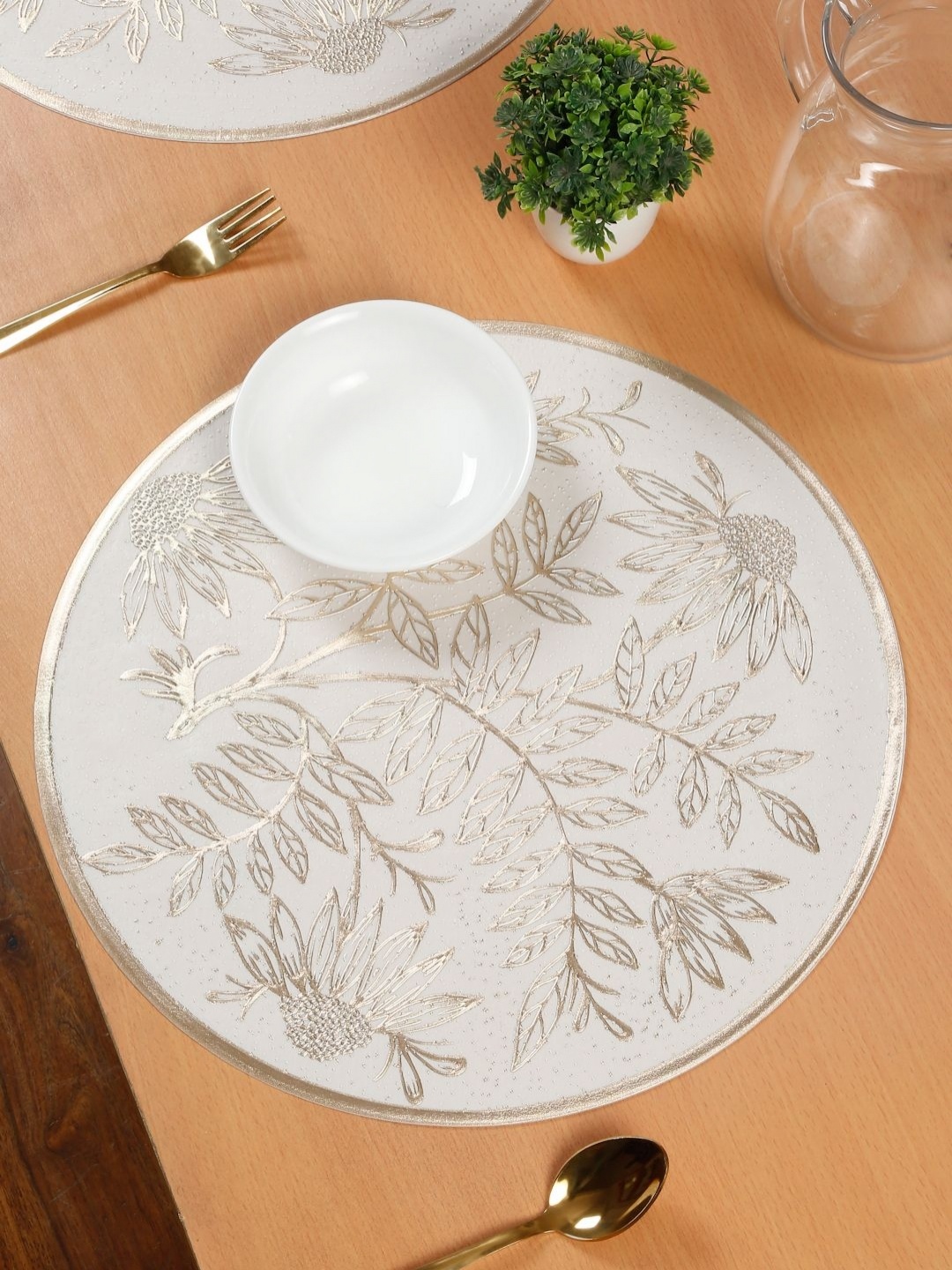 

HOSTA HOMES Off-White & Gold Toned 2 Pieces Floral Printed Table Placemats