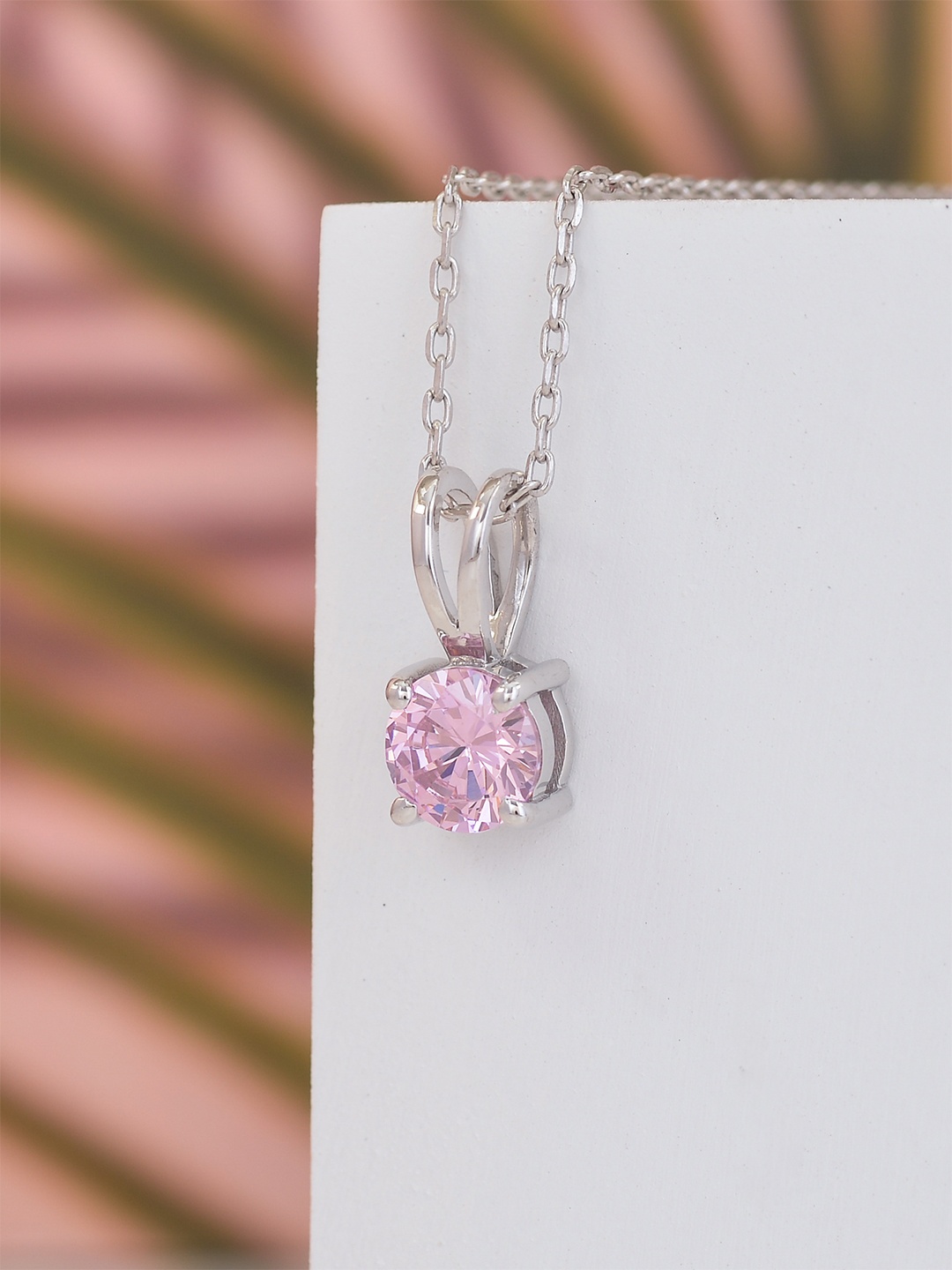 

Ornate Jewels 925 Sterling Silver Solitaire Pendant with Chain, Pink