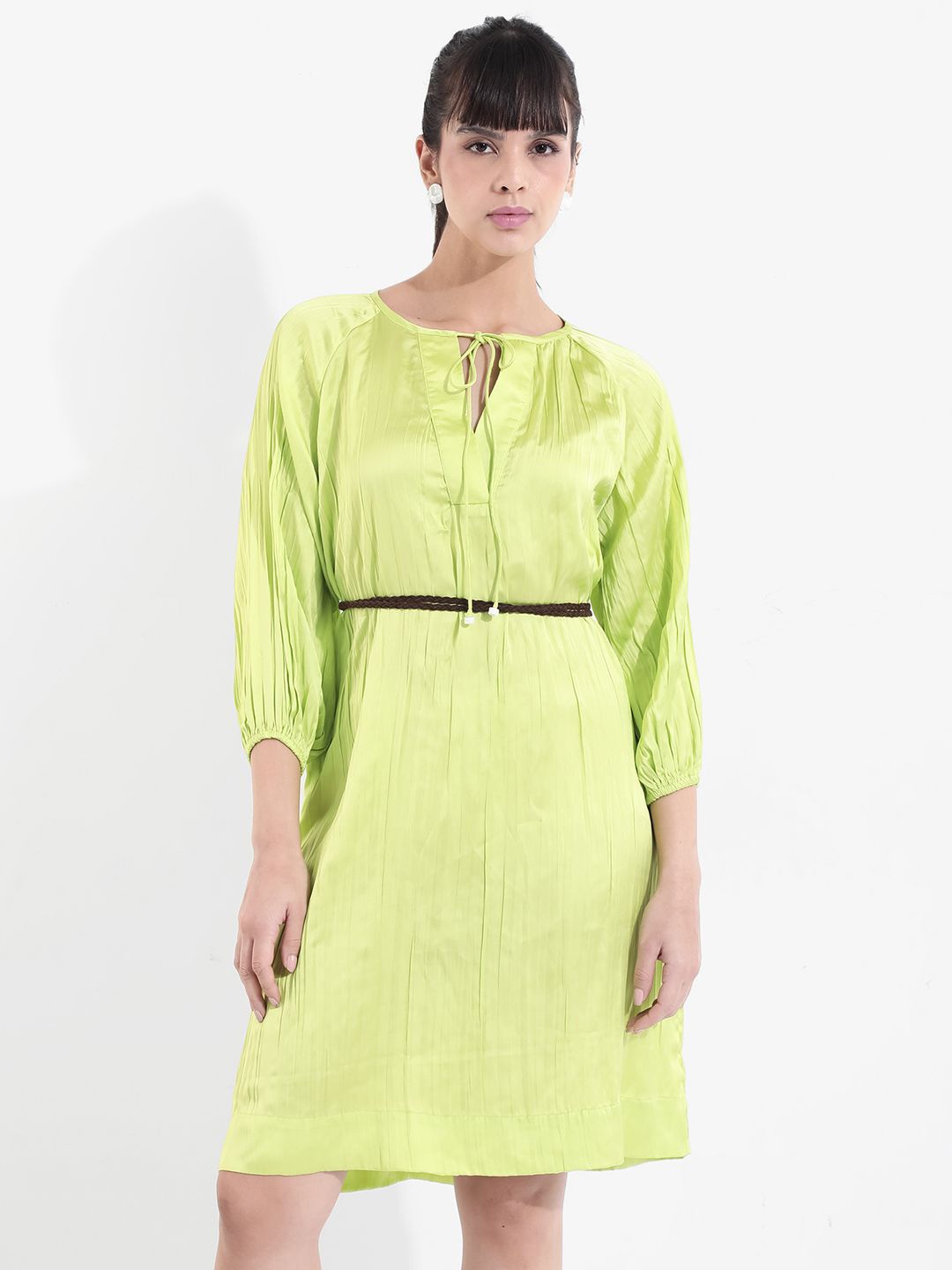 

RAREISM Women Puff Sleeve A-Line Dress, Green