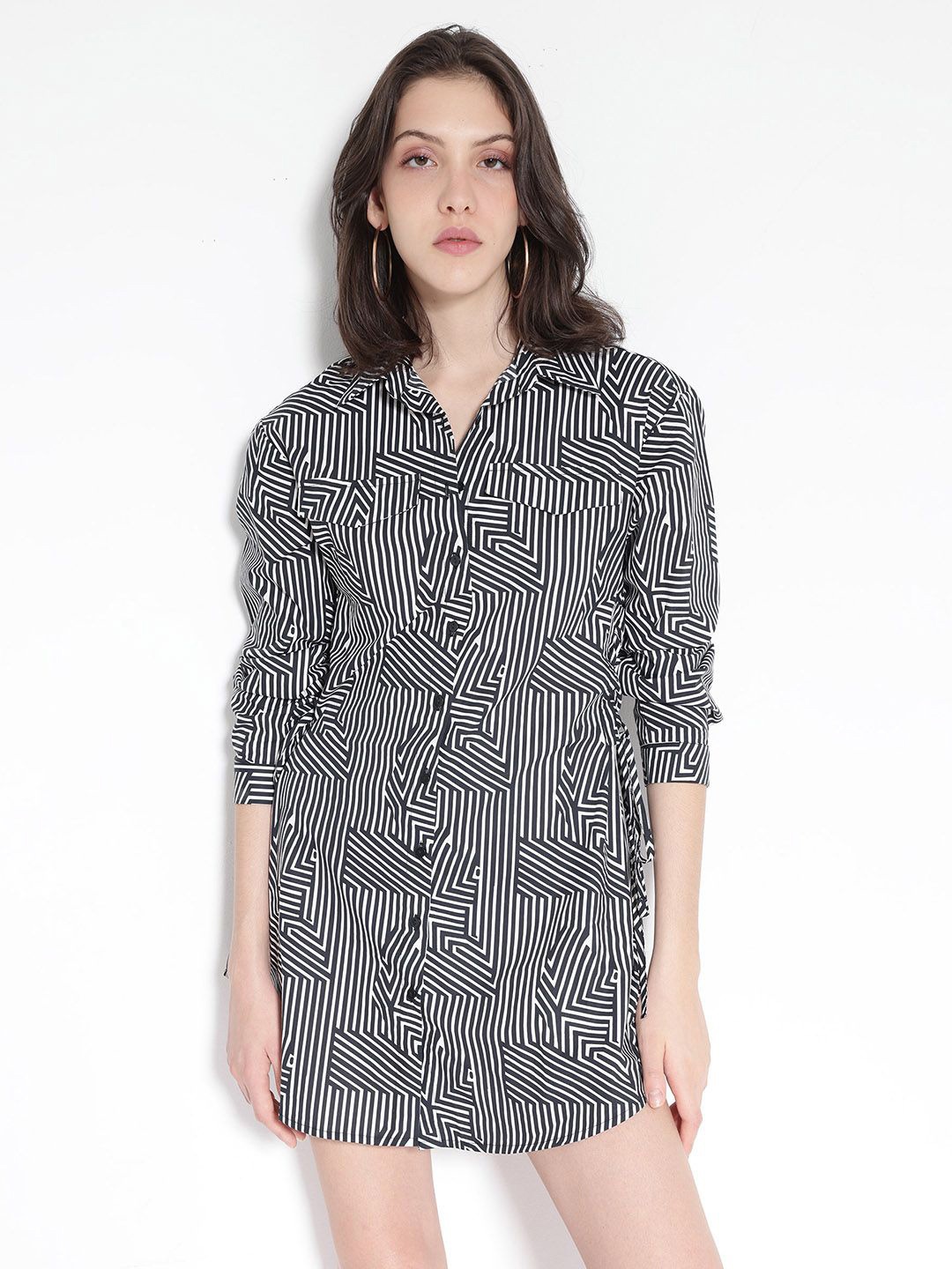 

RAREISM Women Striped Shirt Dress, Black