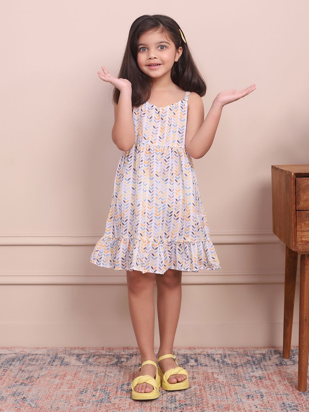

INCLUD Girls Floral Print A-Line Dress, White