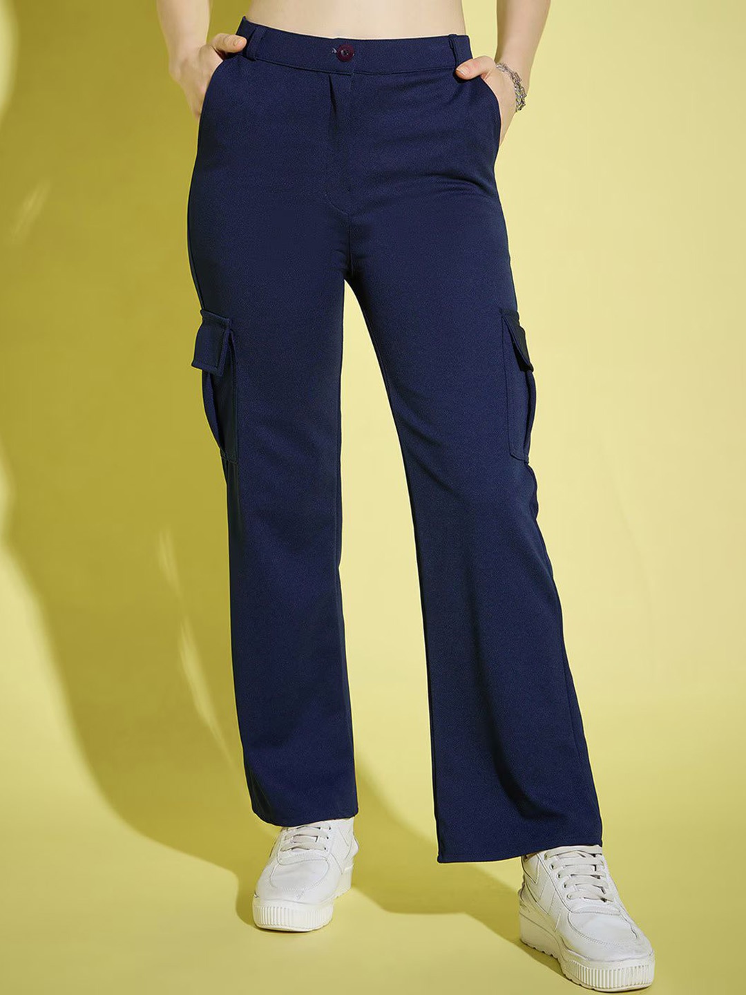 

BAESD Women Relaxed High-Rise Non Iron Cargos Trousers, Navy blue