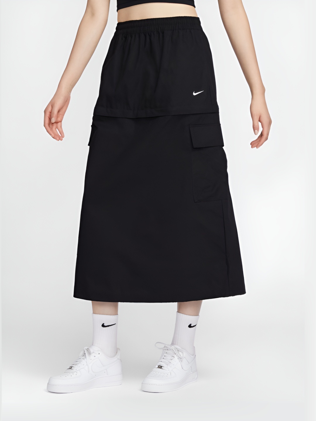 

Nike Sportswear Essential Women's Mid-Rise Woven Cargo Midi Skirt, Black