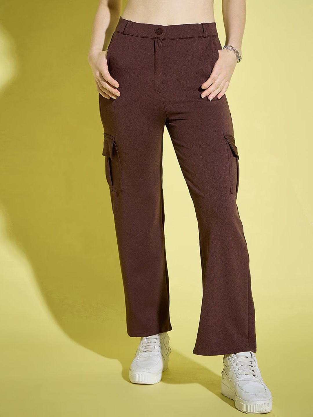 

BAESD Women Relaxed Low-Rise Non Iron Cargos Trousers, Coffee brown