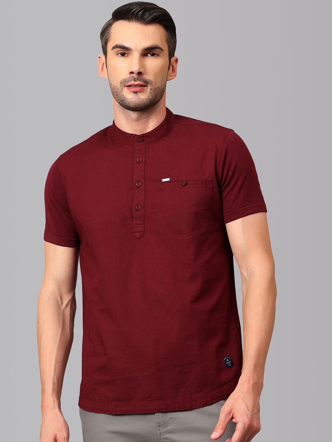 

Cantabil Band Collar Pure Cotton Straight Kurta, Maroon