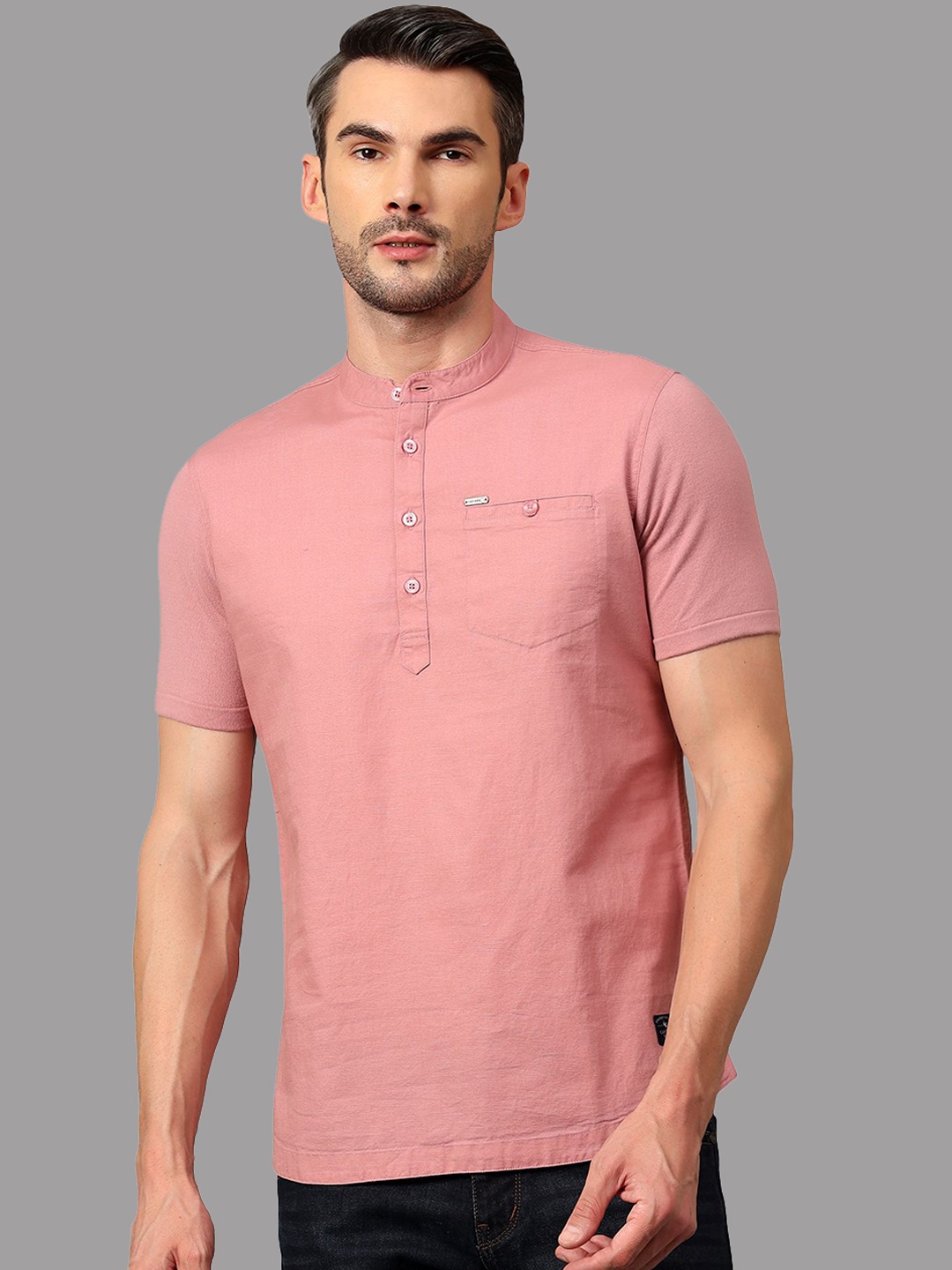 

Cantabil Band Collar Pure Cotton Straight Kurta, Pink