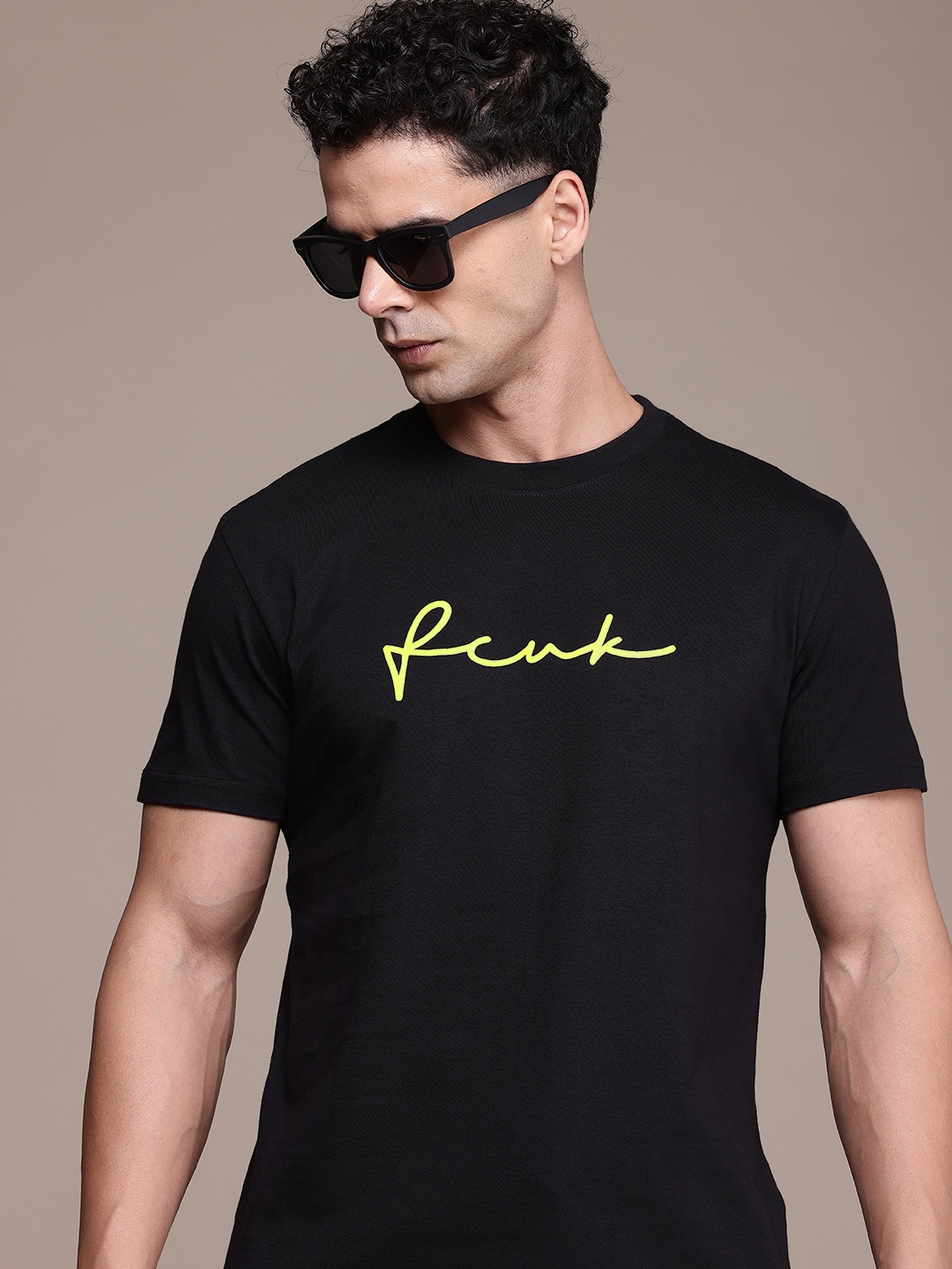 

FCUK Men Brand Logo Printed Pure Cotton Bio Finish T-shirt, Black