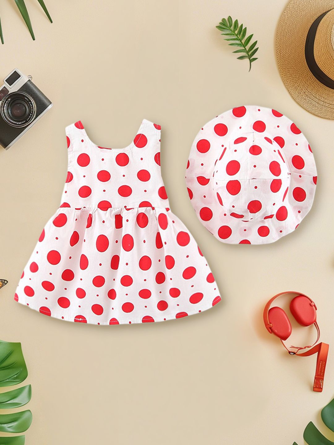 

INCLUD Girls Polka Dot Print Fit & Flare Dress, Red