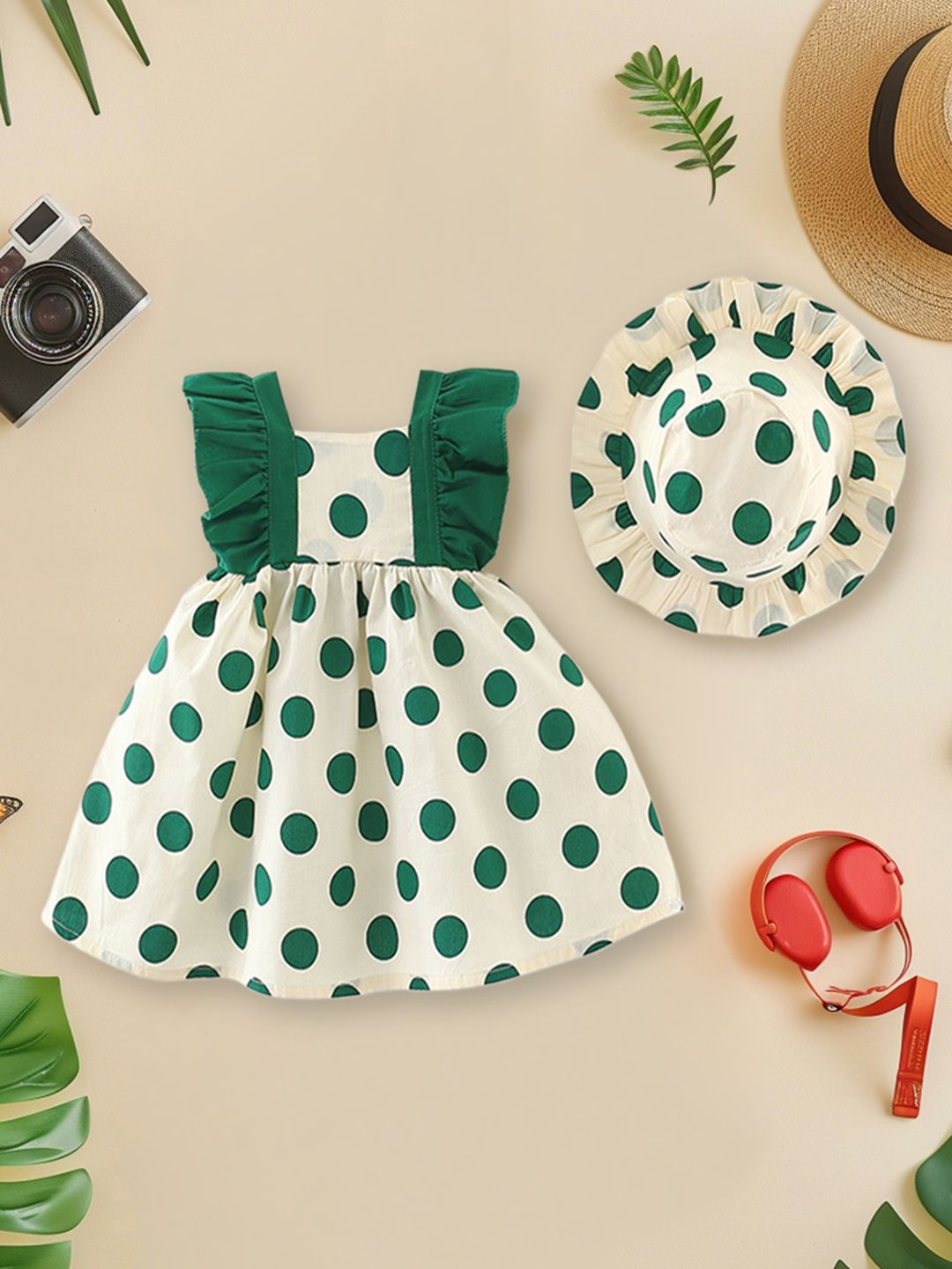 

INCLUD Girls Polka Dot Print Fit & Flare Dress, Green