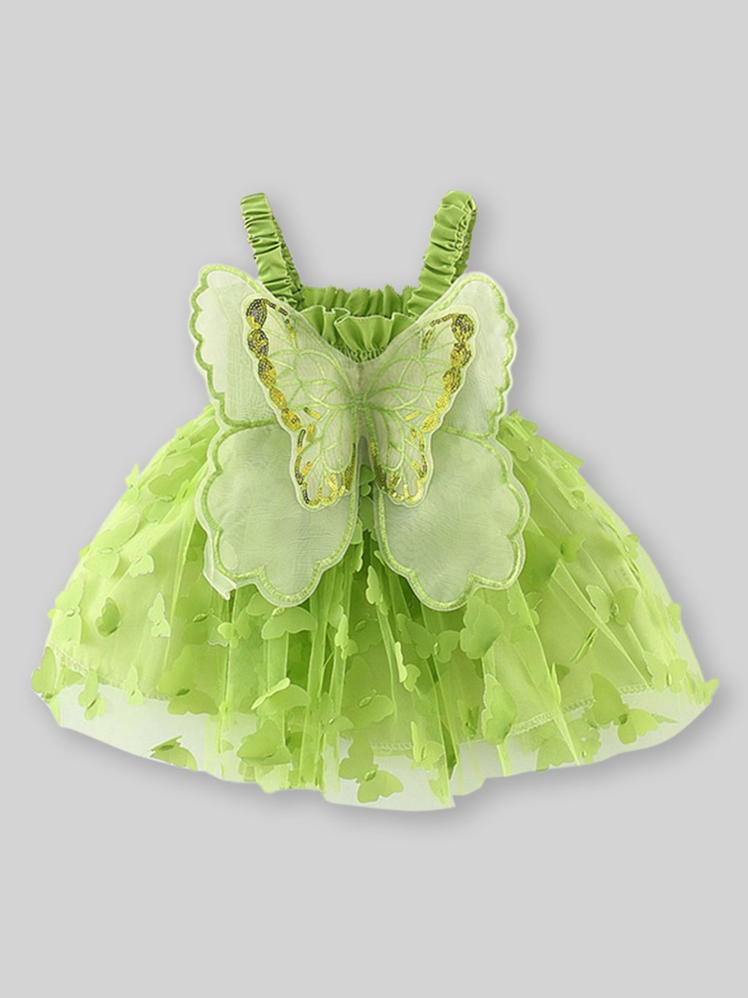 

INCLUD Girls Butterfly Applique Fit & Flare Dress, Green