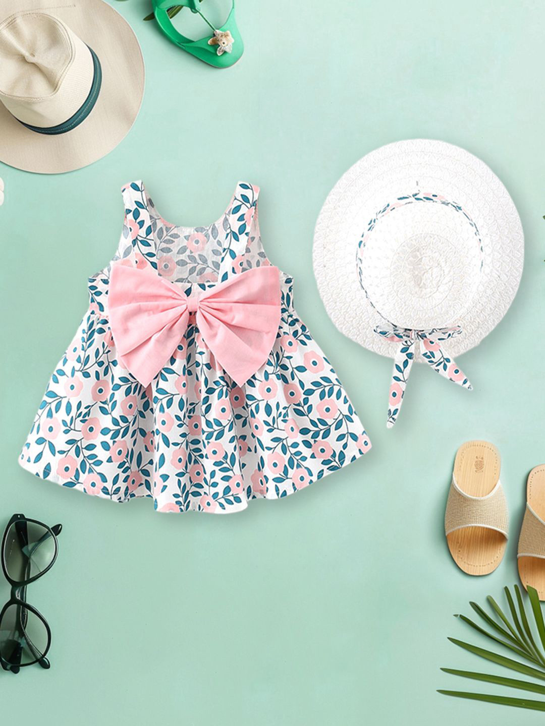 

INCLUD Girls Floral Print Fit & Flare Dress, Pink