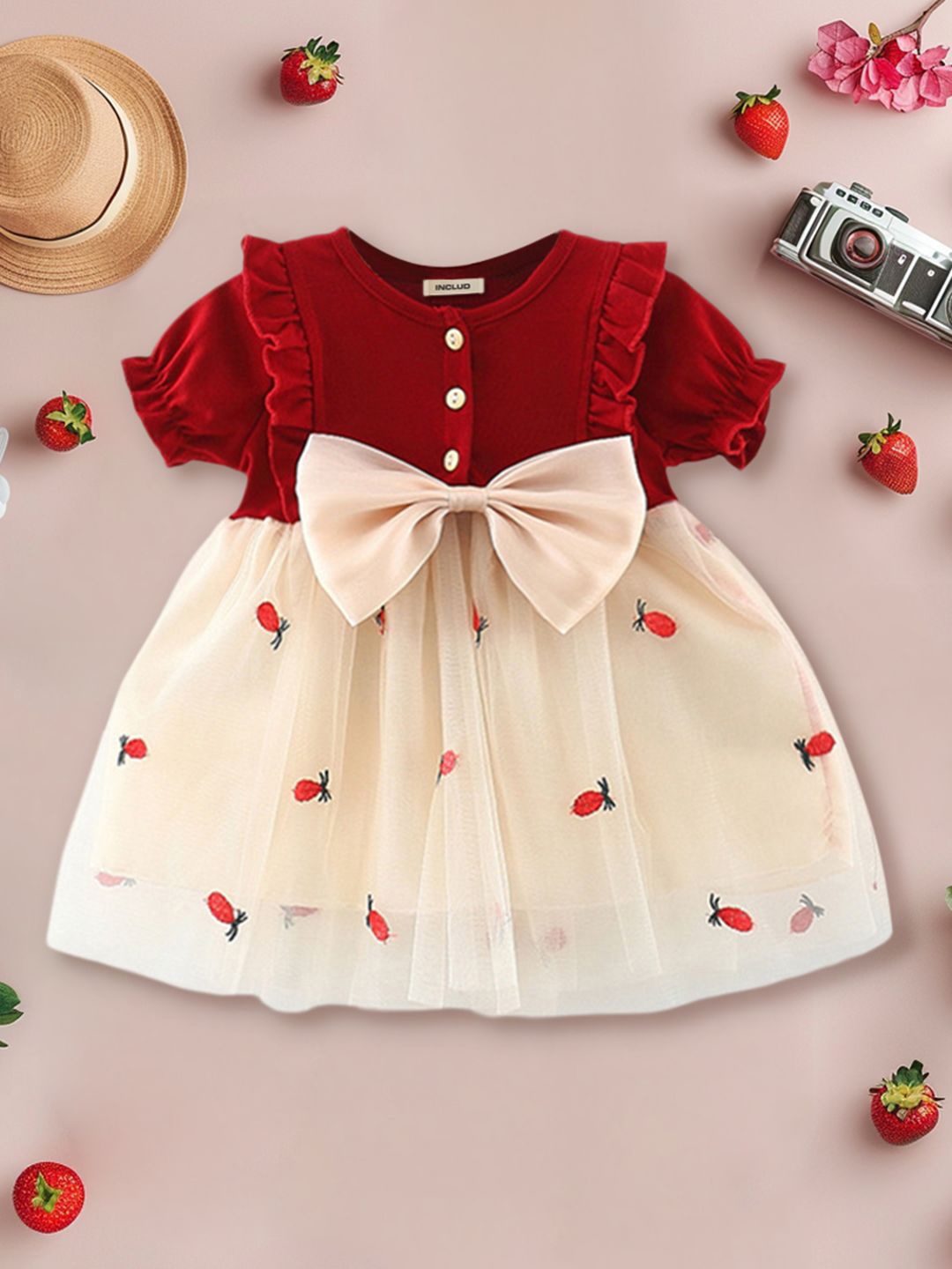 

INCLUD Girls Fit & Flare Dress, Red