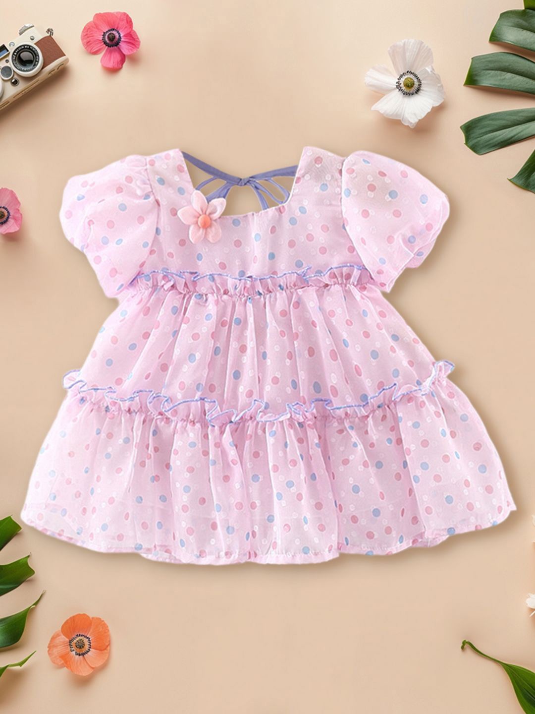 

INCLUD Girls Floral Print Puff Sleeves A-Line Dress, Purple