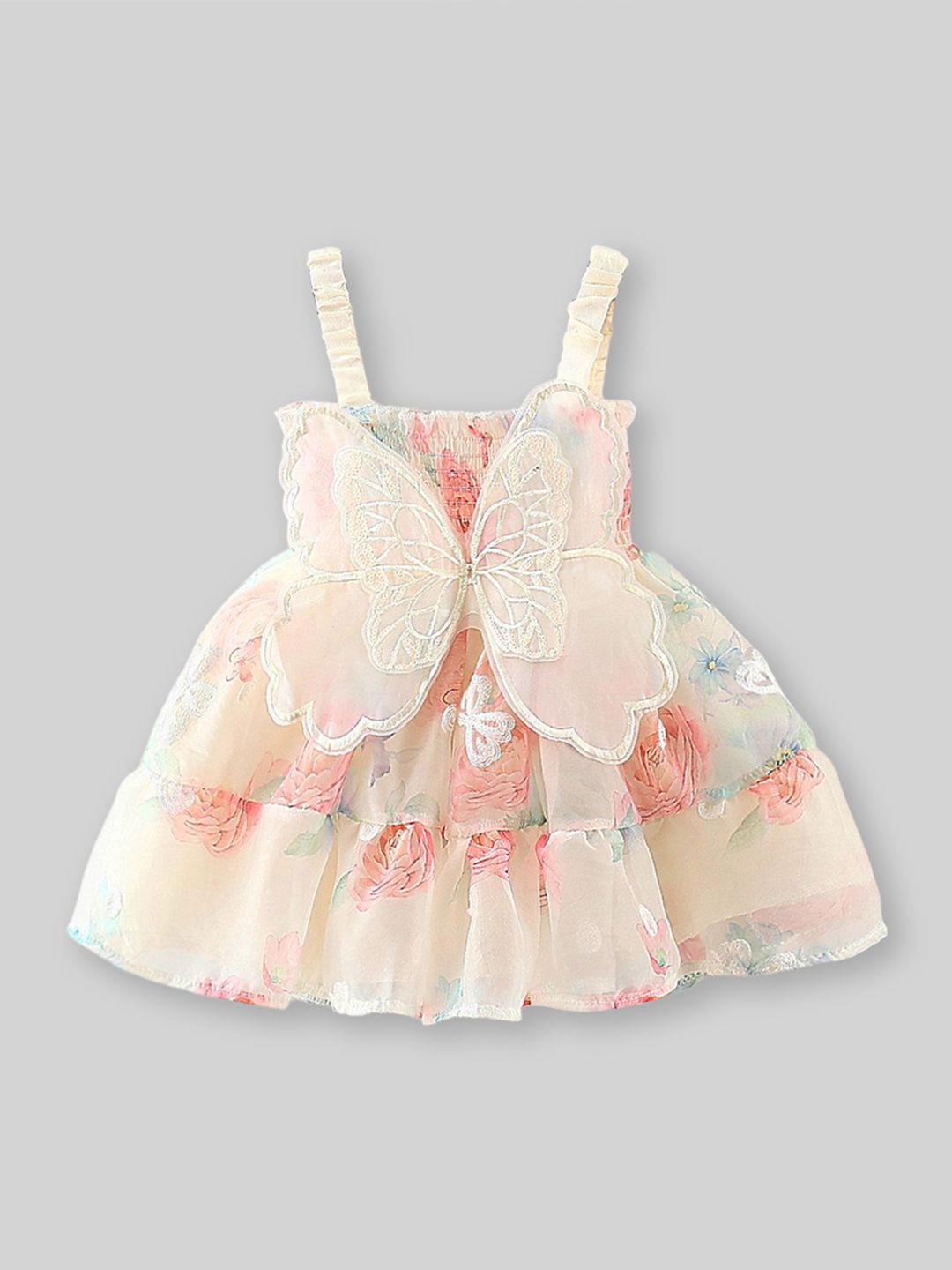 

INCLUD Girls Floral Print Fit & Flare Dress, Beige