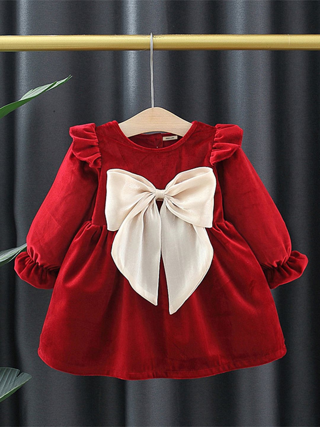 

INCLUD Girls Puff Sleeve Fit and Flare Dress, Red