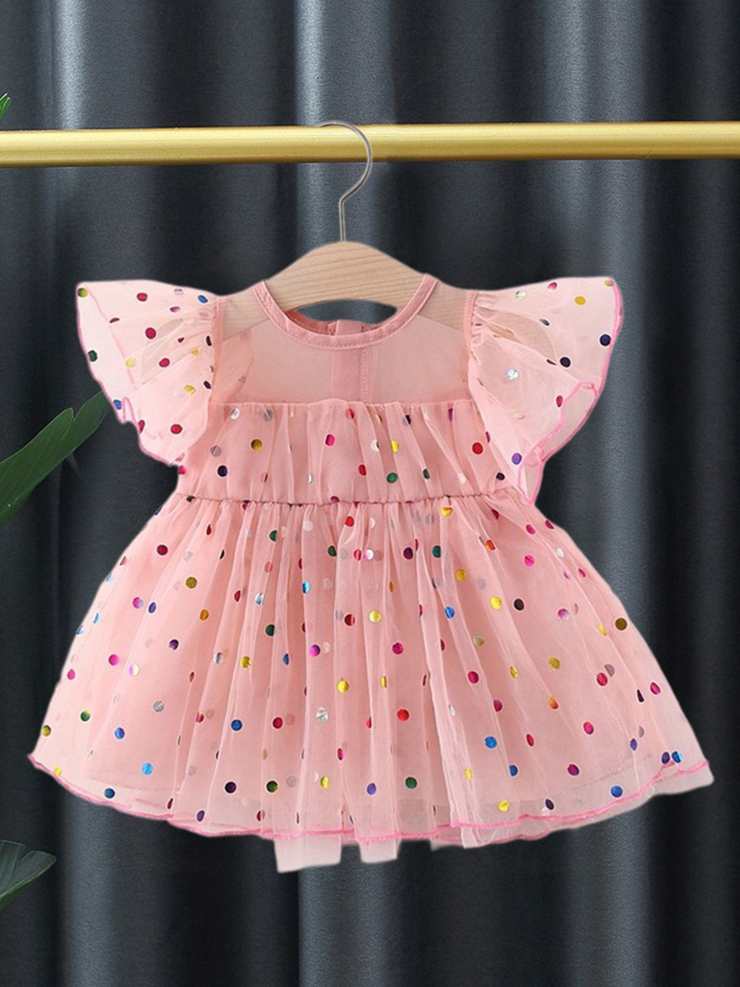 

INCLUD Girls Polka Dot Print Cape Sleeves Fit & Flare Dress, Pink