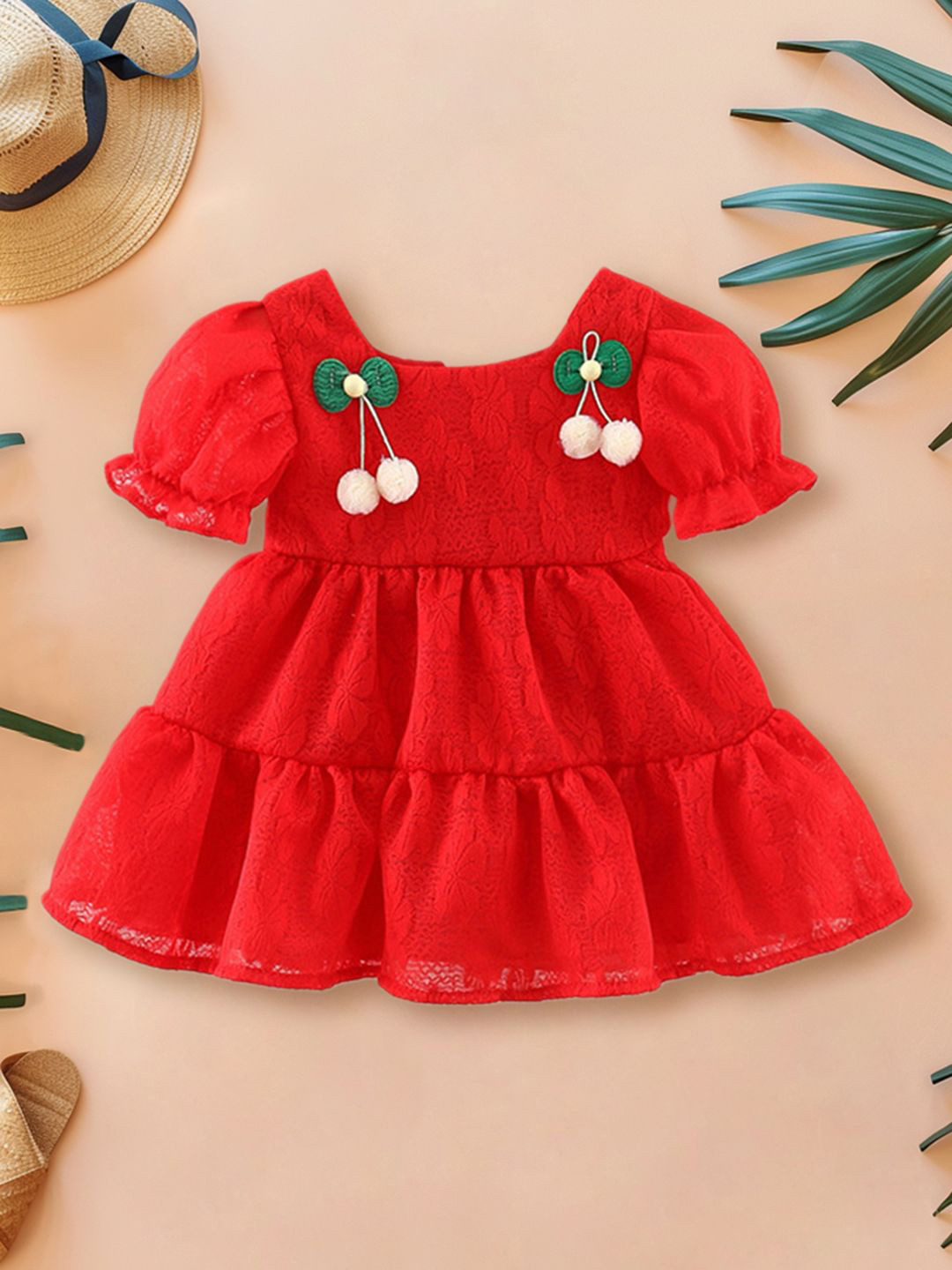 

INCLUD Girls Puff Sleeve Fit & Flare Dress, Red