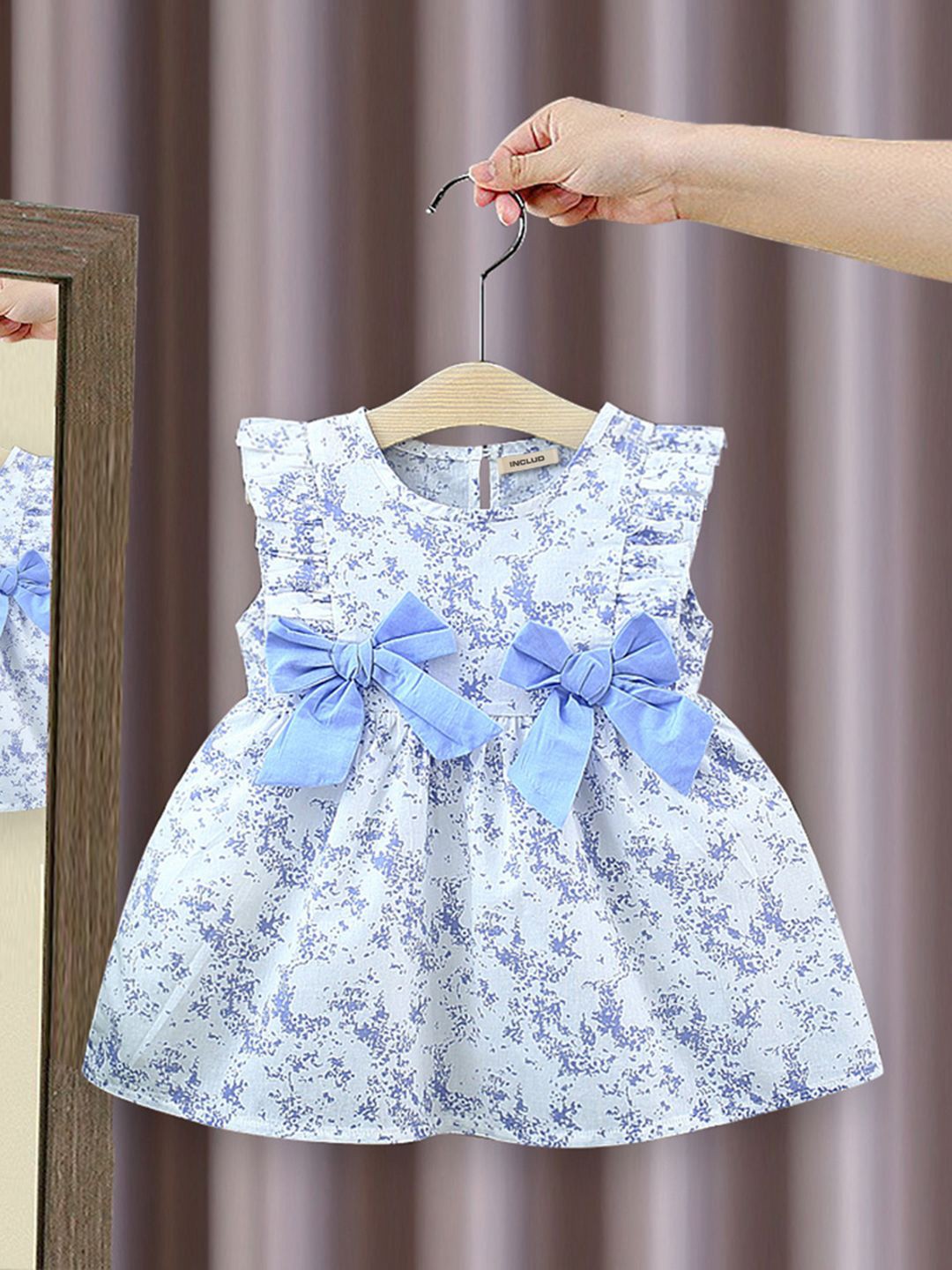 

INCLUD Girls Floral Print Fit & Flare Dress, Blue