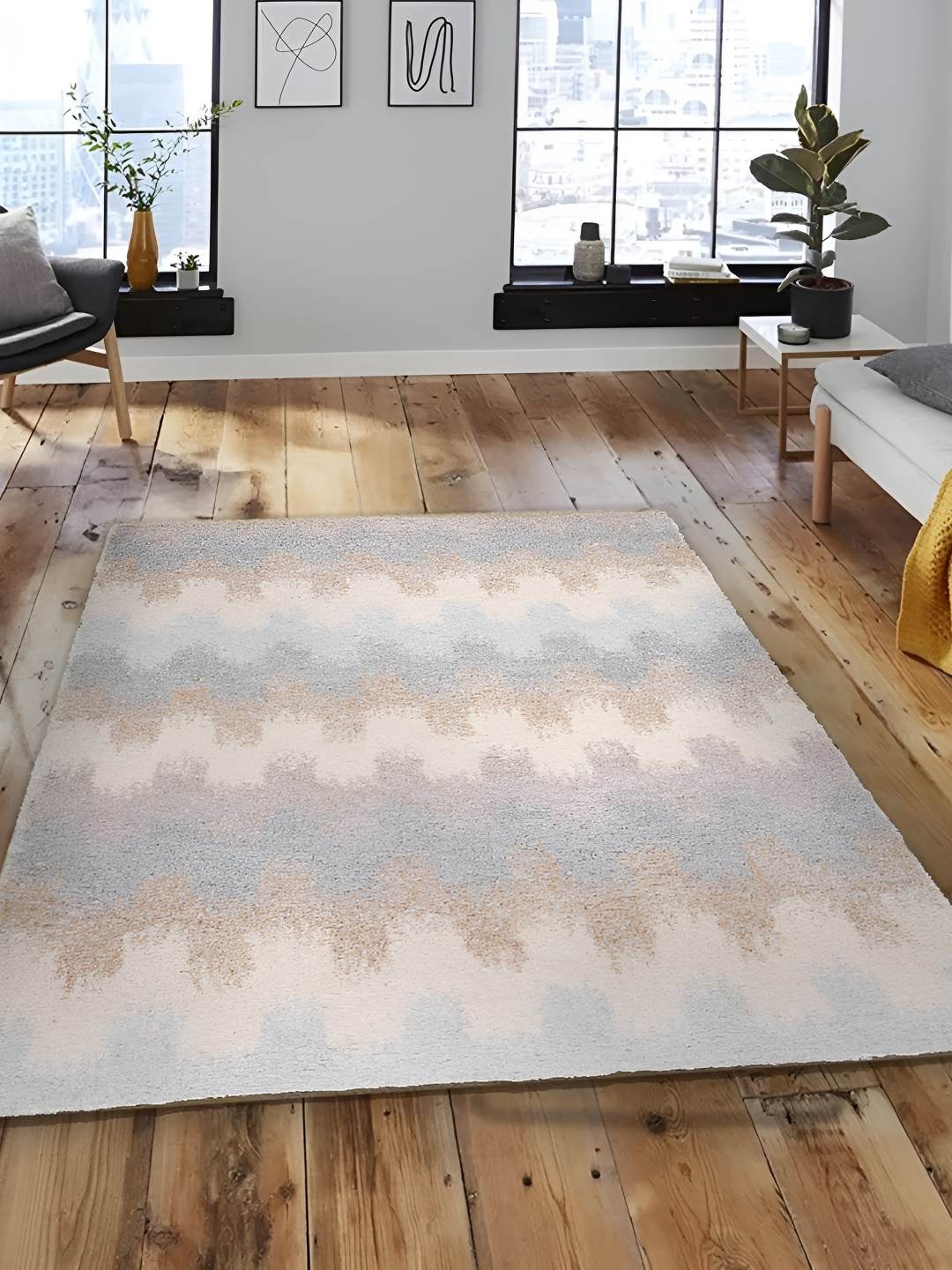 

Sapana Carpet-Mats Grey & Beige Abstract Printed Anti Skid Contemporary Carpet