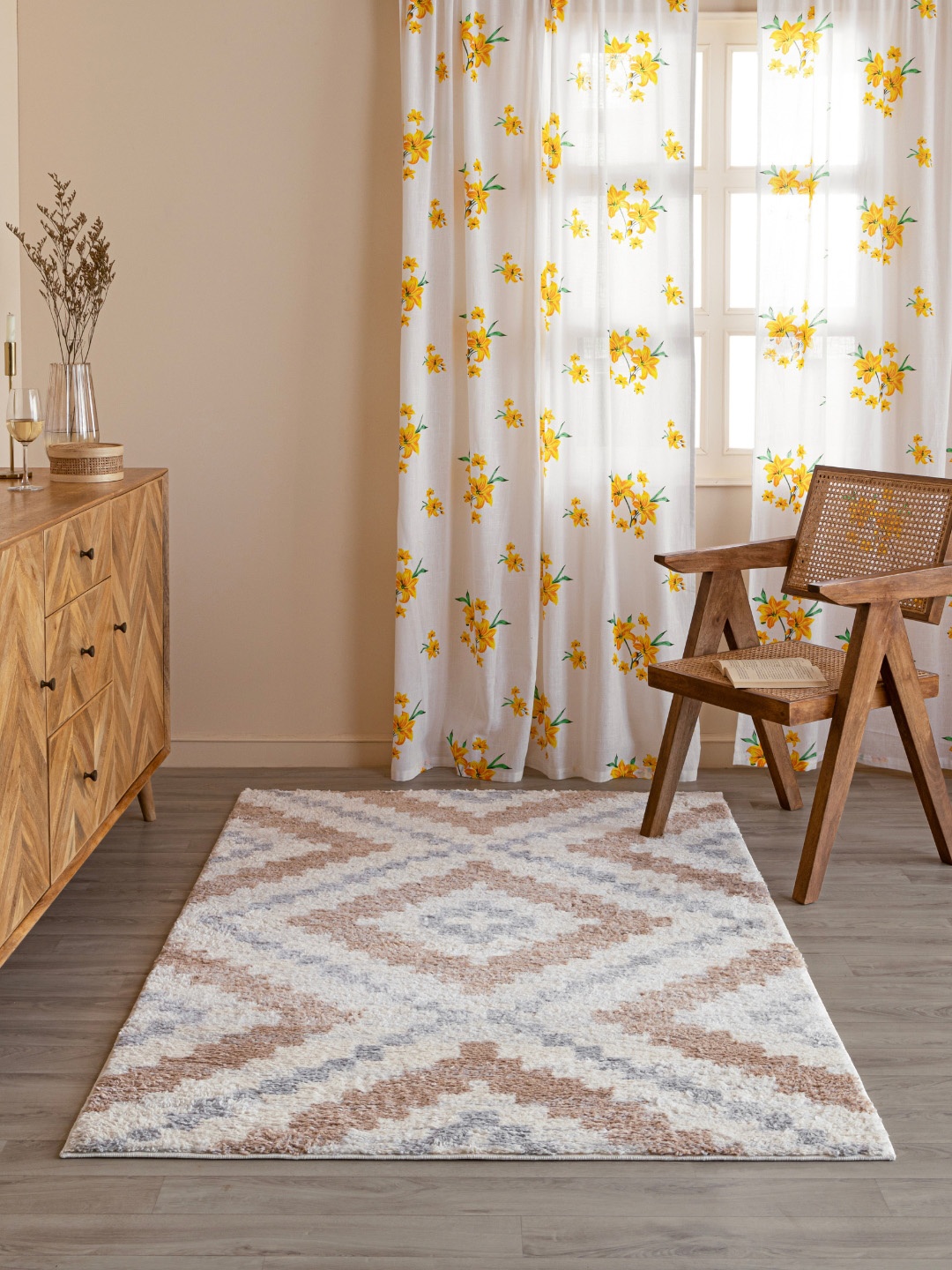 

Sapana Carpet-Mats Beige & Grey Geometric Anti-Skid Carpet