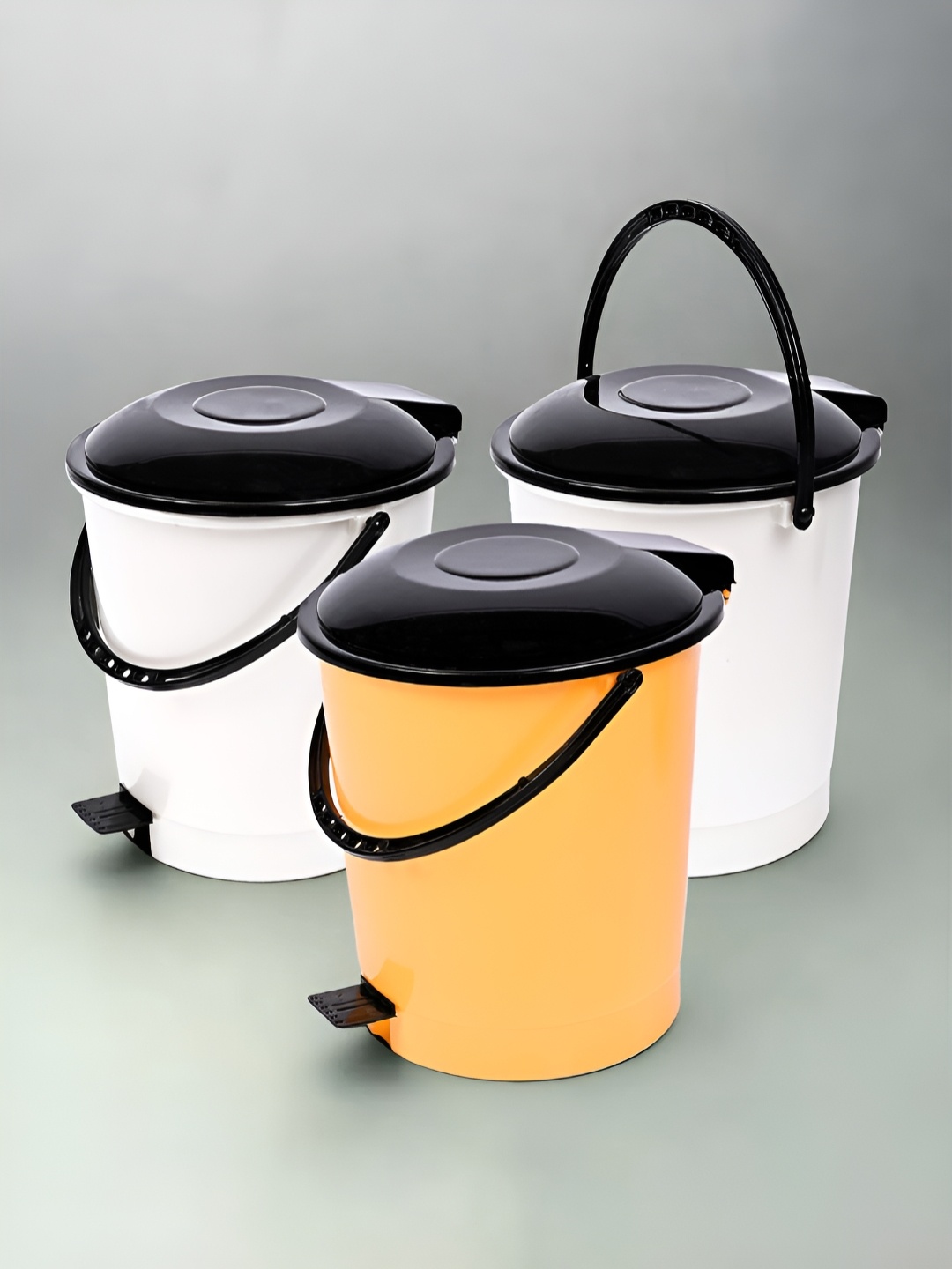 

Kuber Industries Orange & White 3Pieces Pedal Dustbins 10L Each